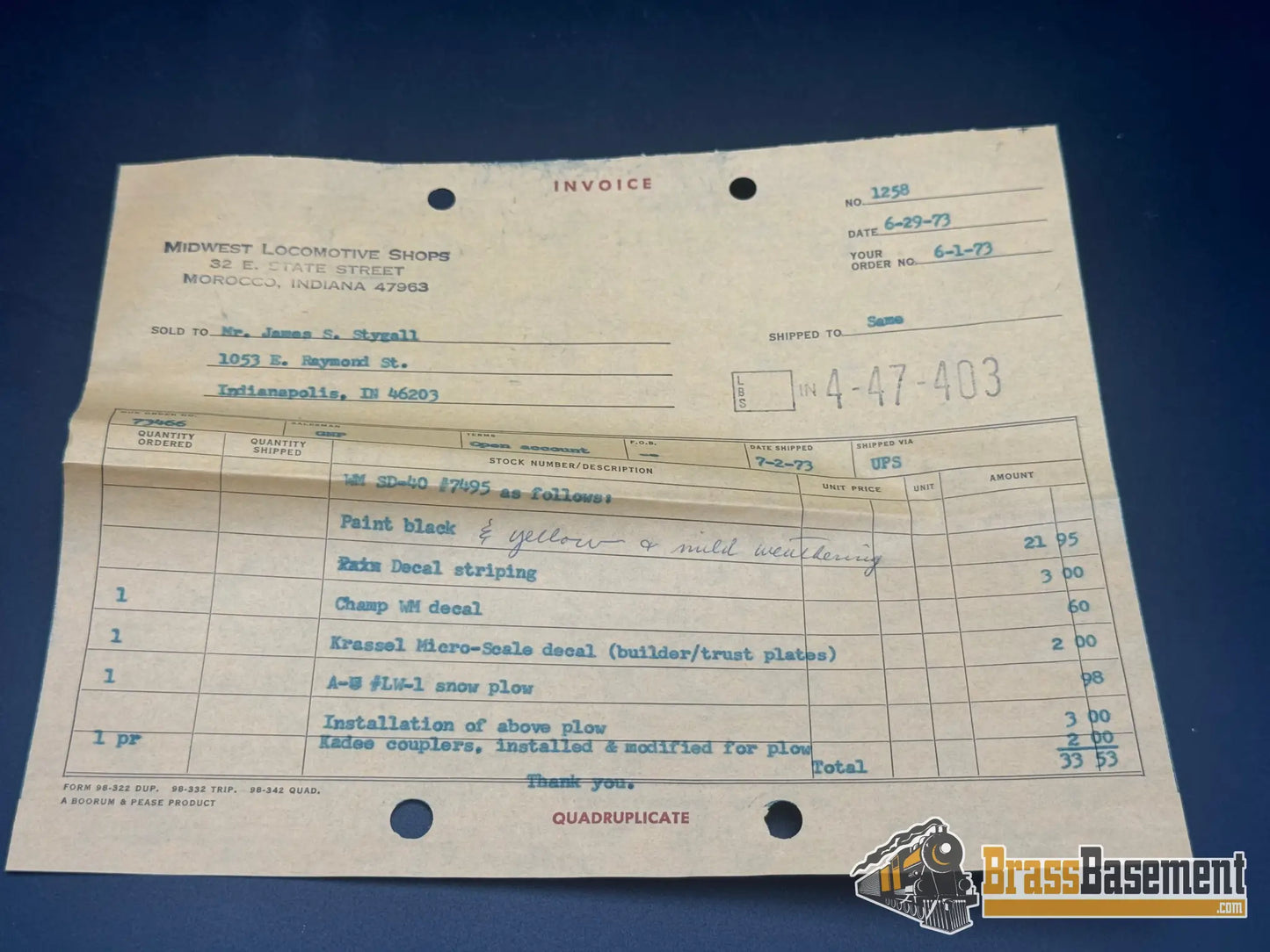 HO Brass - Alco Imports #D-142-LB Western Maryland WM SD40L #7495 - Custom Paint - Diesel