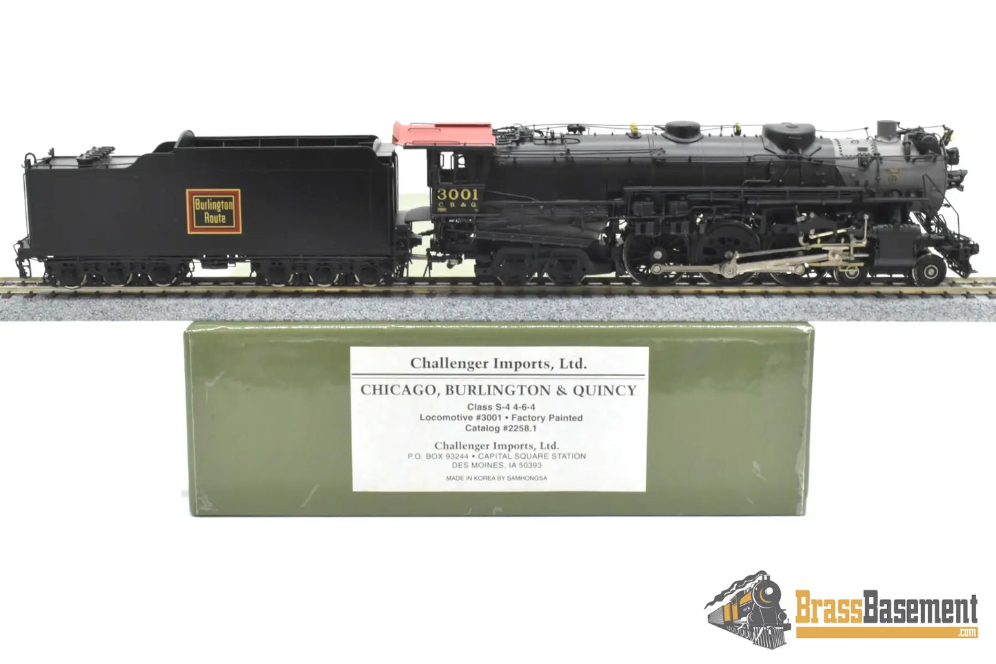 HO Brass - CIL 2258.1 CB&Q Burlington S-4 4-6-4 #3001 w/ Mars Light BoxPox Main Driver Steam