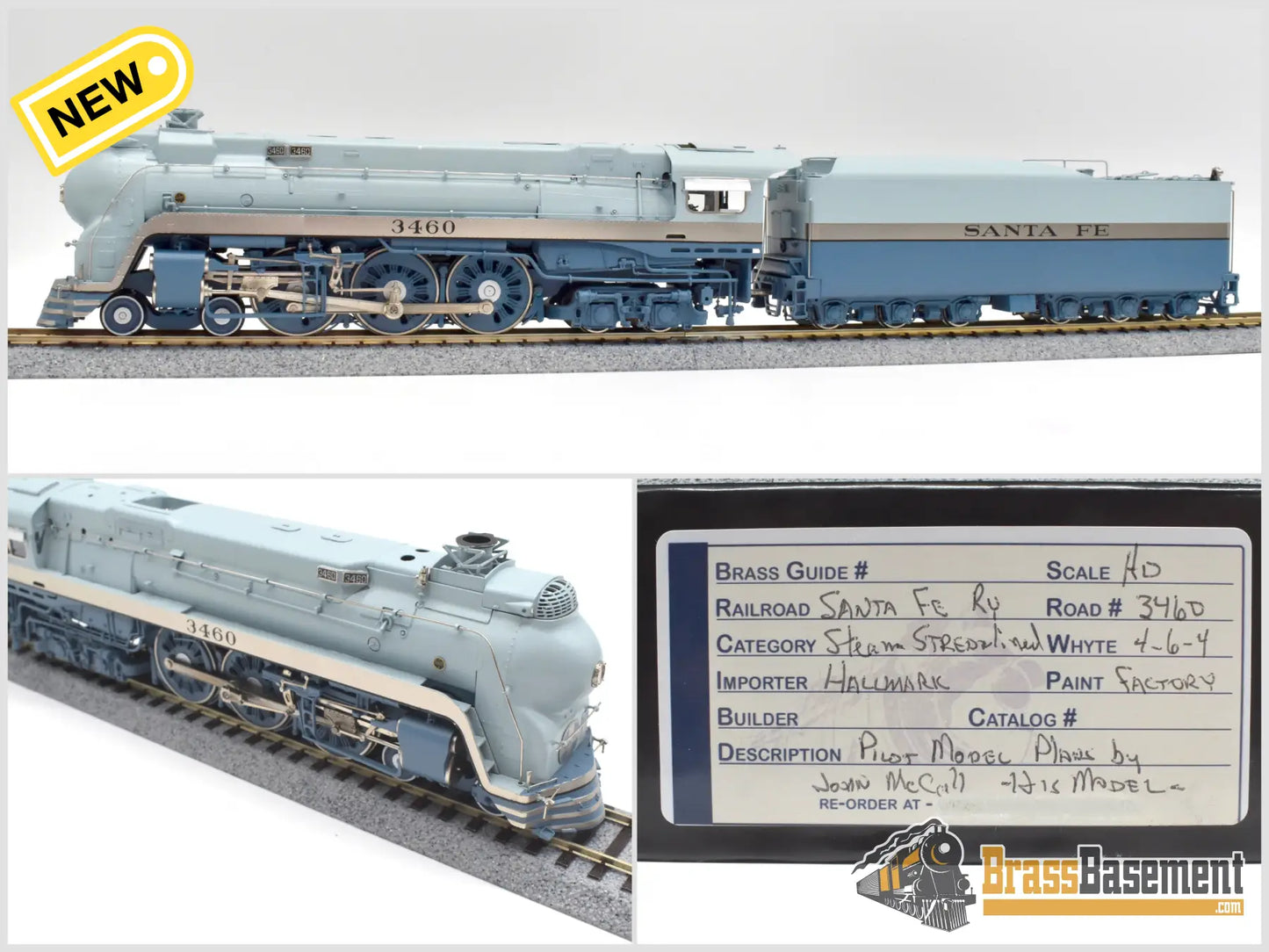 Ho Brass - Hallmark Atsf Santa Fe Blue Goose 4-6-4 #3460 Modified Skirts Samhongsa Fp Steam