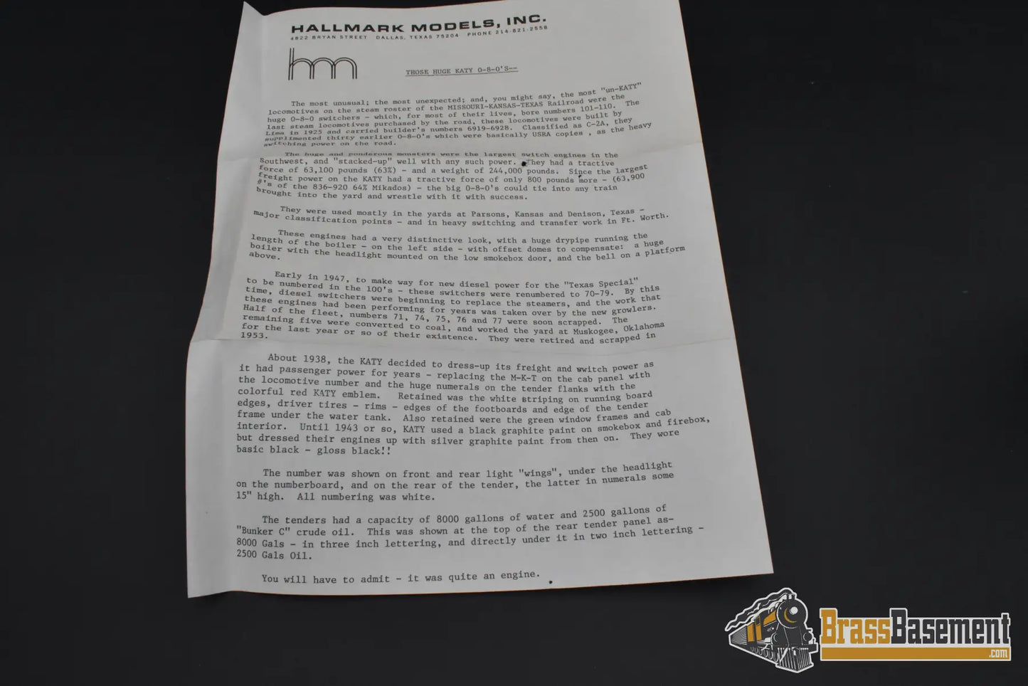 HO Brass - Hallmark Missouri Kansas Texas MKT KATY 0-8-0 C-2-A - Unpainted - Ajin Steam