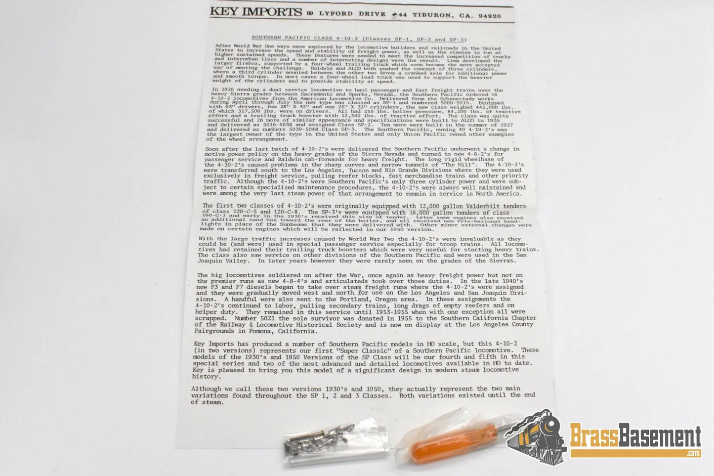 HO Brass Key Imports SP Southern Pacific 4 10 2 SP 2 1950s Version 1984 Samhongsa Unpainted Steam