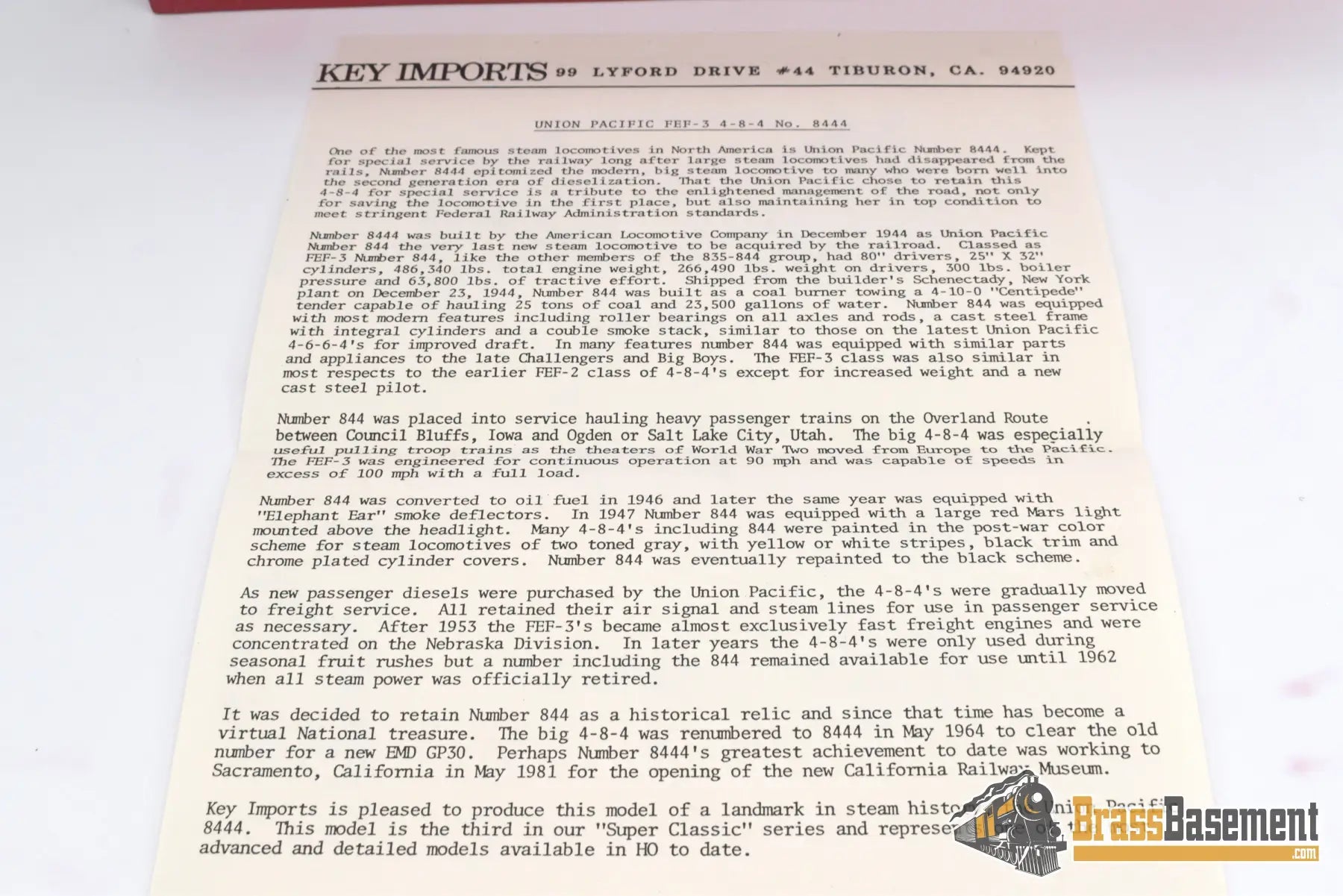 Ho Brass - Key Imports Up 8444 Fef - 3 4 - 8 - 4 C/S #14 Excellent Steam