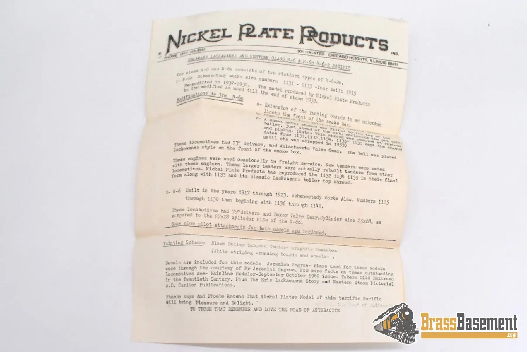 Ho Brass - Nickel Plate Products Npp Dl&W Lackawanna N-6 Pacific 4-6-2 Unpainted 1984 Steam