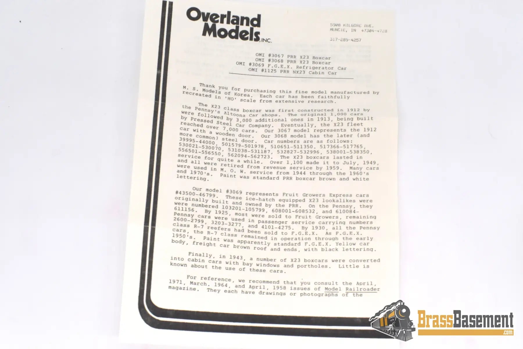 Ho Brass - Omi 1125 Overland Pennsylvania Rr Prr Nx - 23 Unpainted Freight