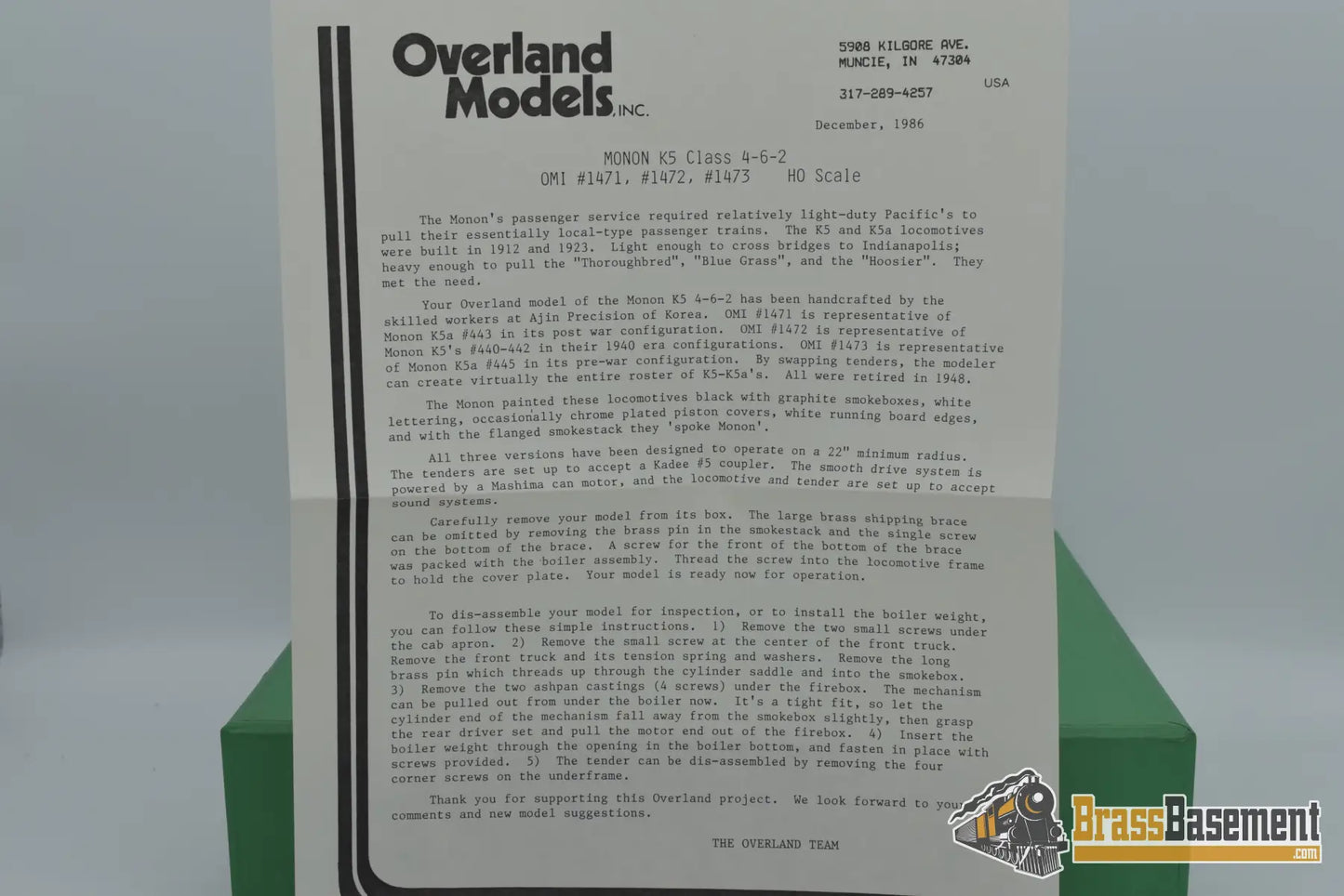 Ho Brass - Omi 1473 Monon K - 5A 4 - 6 - 2 Pre - War New