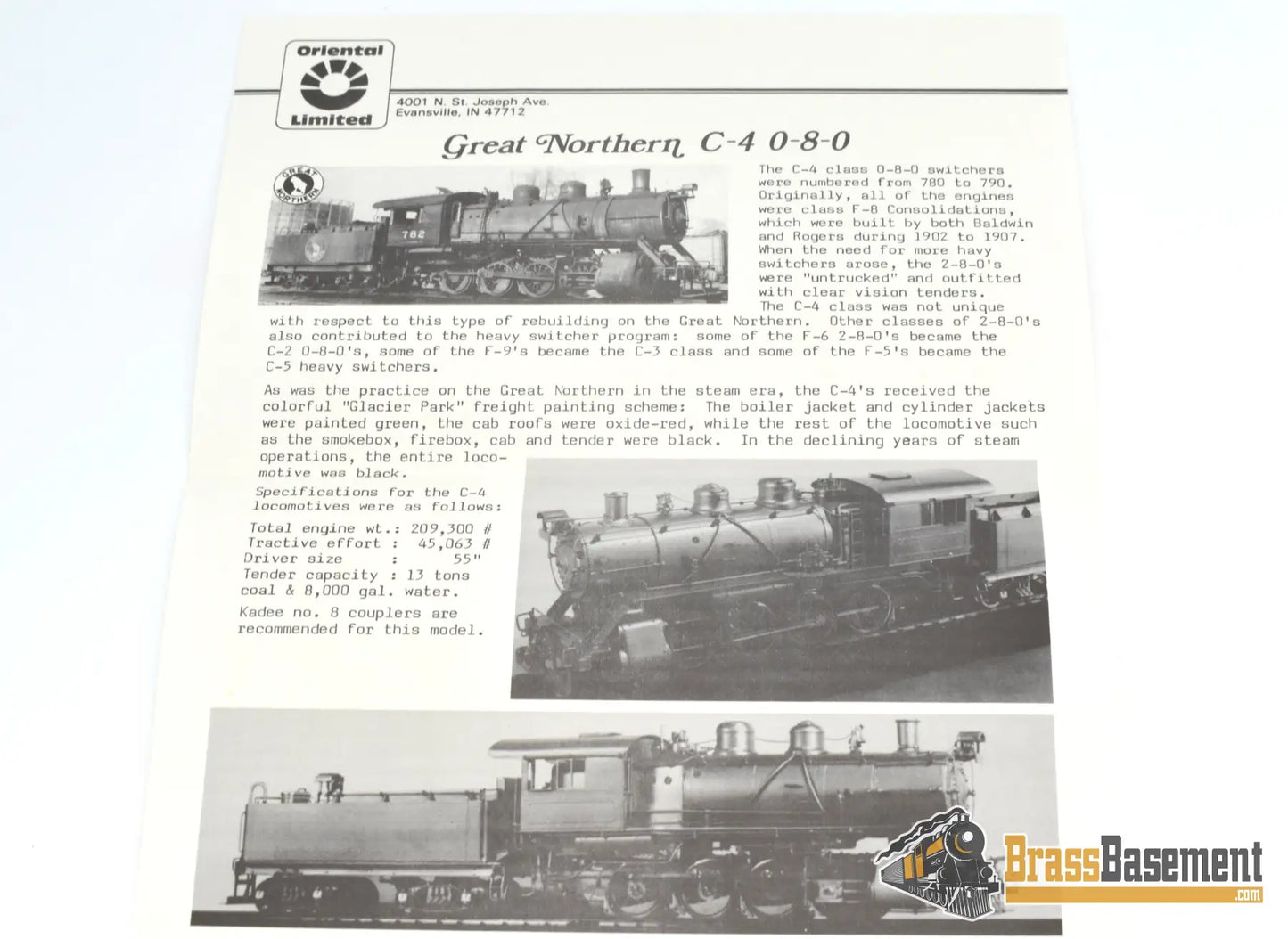 Ho Brass - Oriental Great Northern Gn C - 4 0 - 8 - 0 Unpainted Excellent Runner Steam