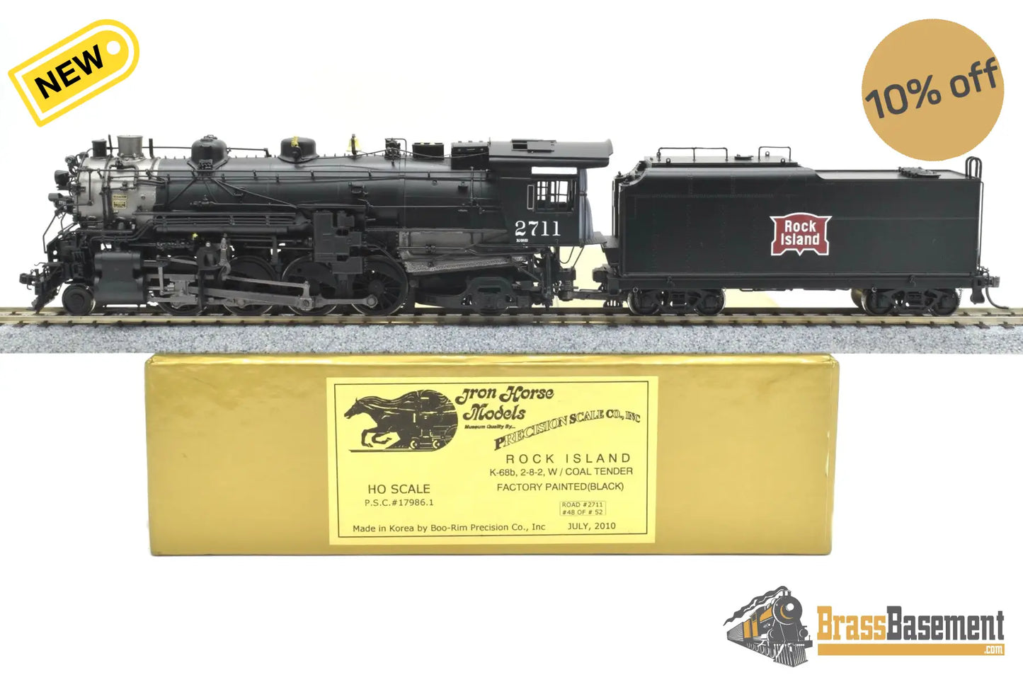 Ho Brass - Psc 17986.1 Rock Island Crip K-68B 2-8-2 Mikado #2711 W Mars Light & Oil Tender Boo-Rim