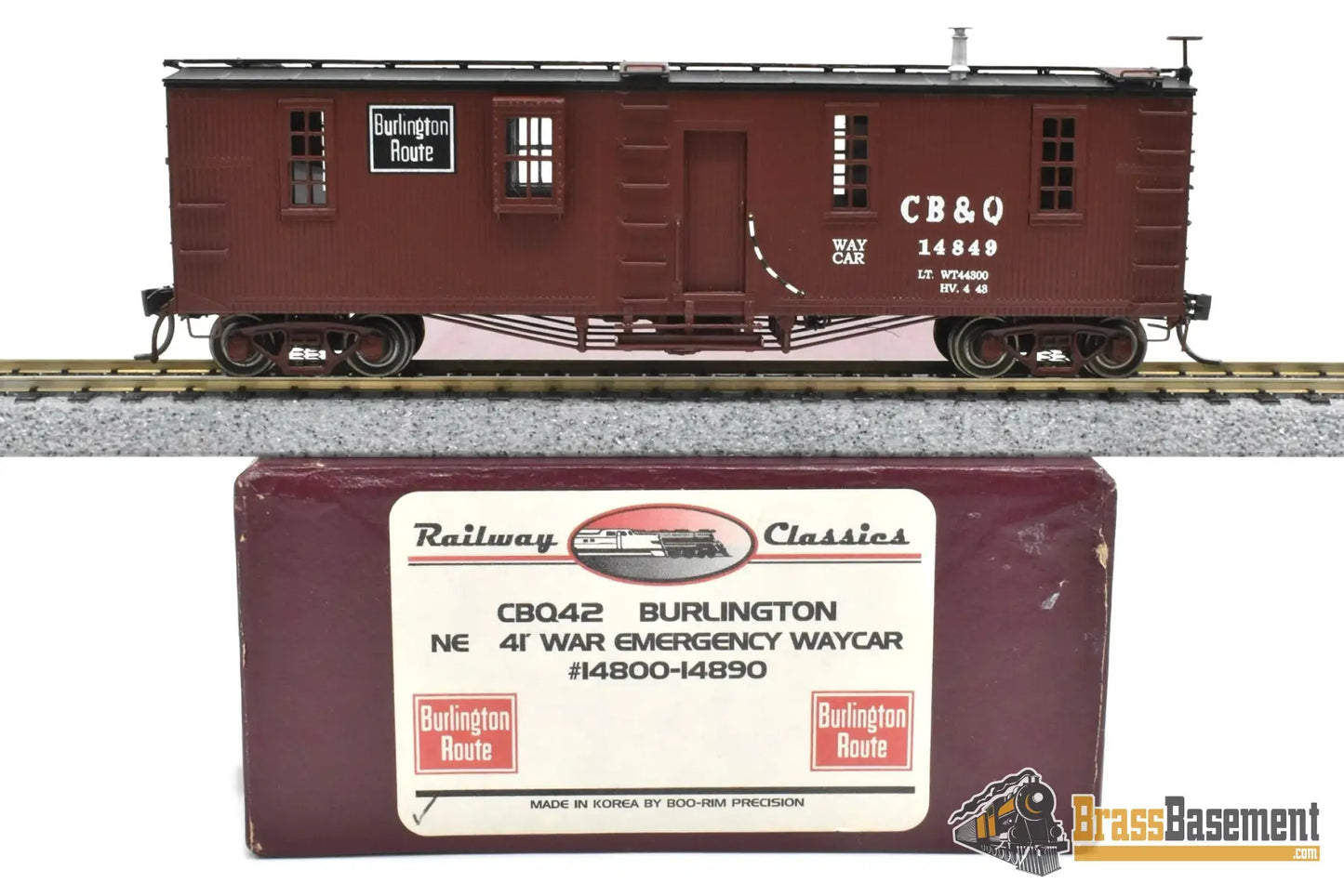 HO Brass CBQ42 Railway Classics Burlington CB&Q War Emergency Way Car #14849 Mint Boo Rim Caboose