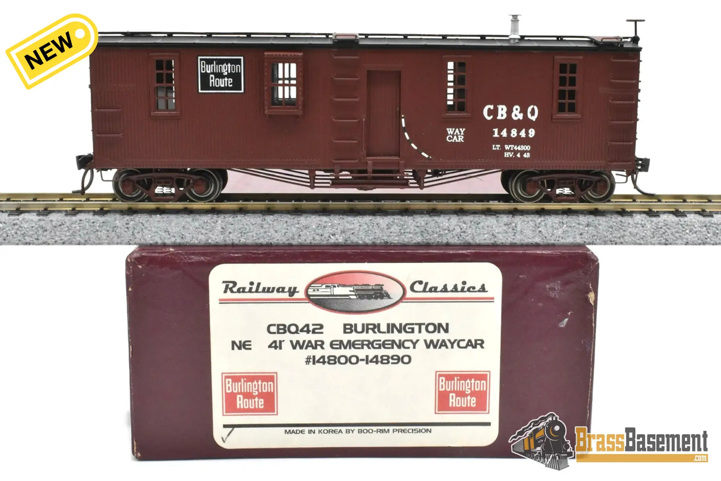 HO Brass CBQ42 Railway Classics Burlington CB&Q War Emergency Way Car #14849 Mint Boo Rim Caboose