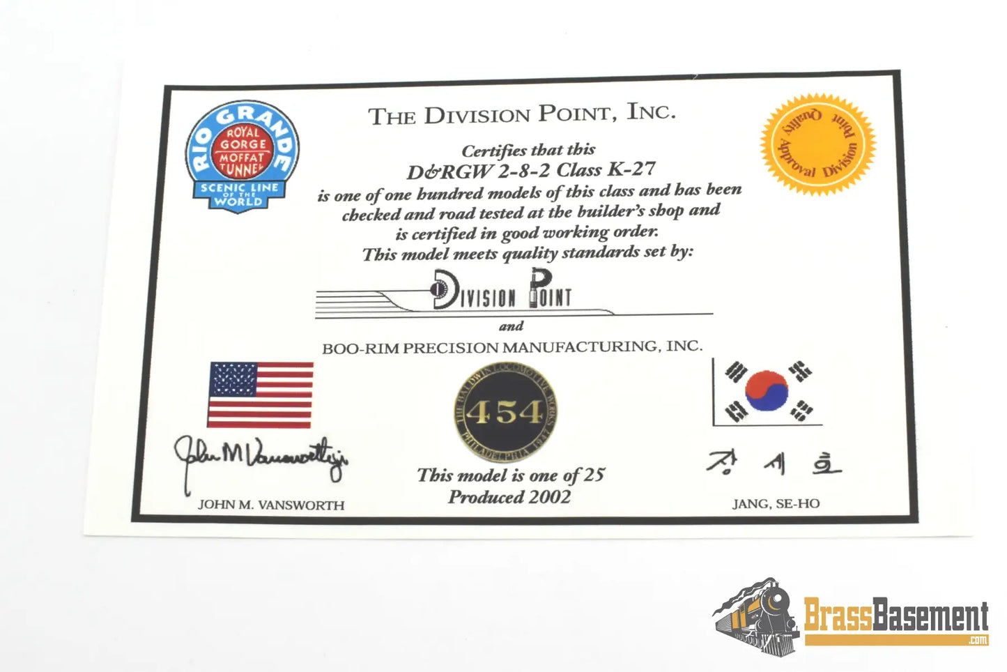 HOn3 Brass - Division Point Rio Grande DRGW K-27 2-8-2 #454 - Boo-Rim MINT Steam