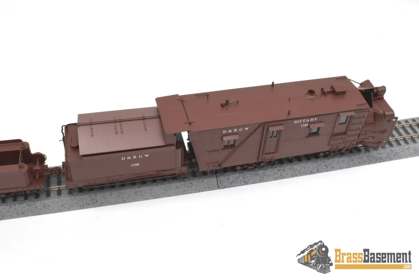 HOn3 Brass - OMI 1355.1 DRGW Rio Grande Rotary Snow Plow ‘OM’ w/ aux tender - F/P Boxcar Red Freight