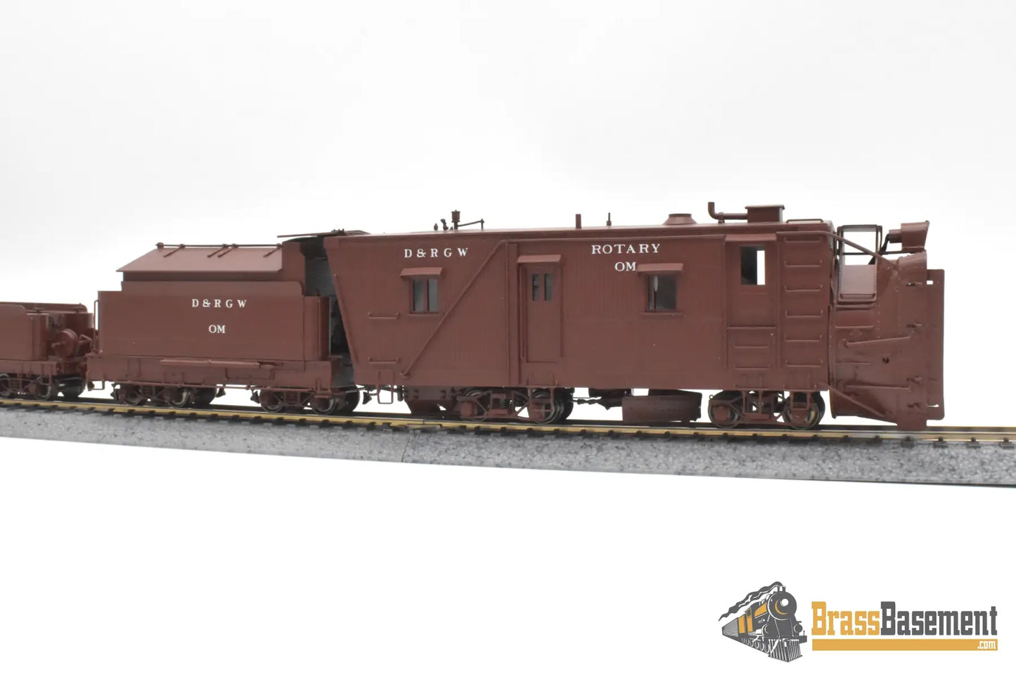 HOn3 Brass - OMI 1355.1 DRGW Rio Grande Rotary Snow Plow ‘OM’ w/ aux tender - F/P Boxcar Red Freight