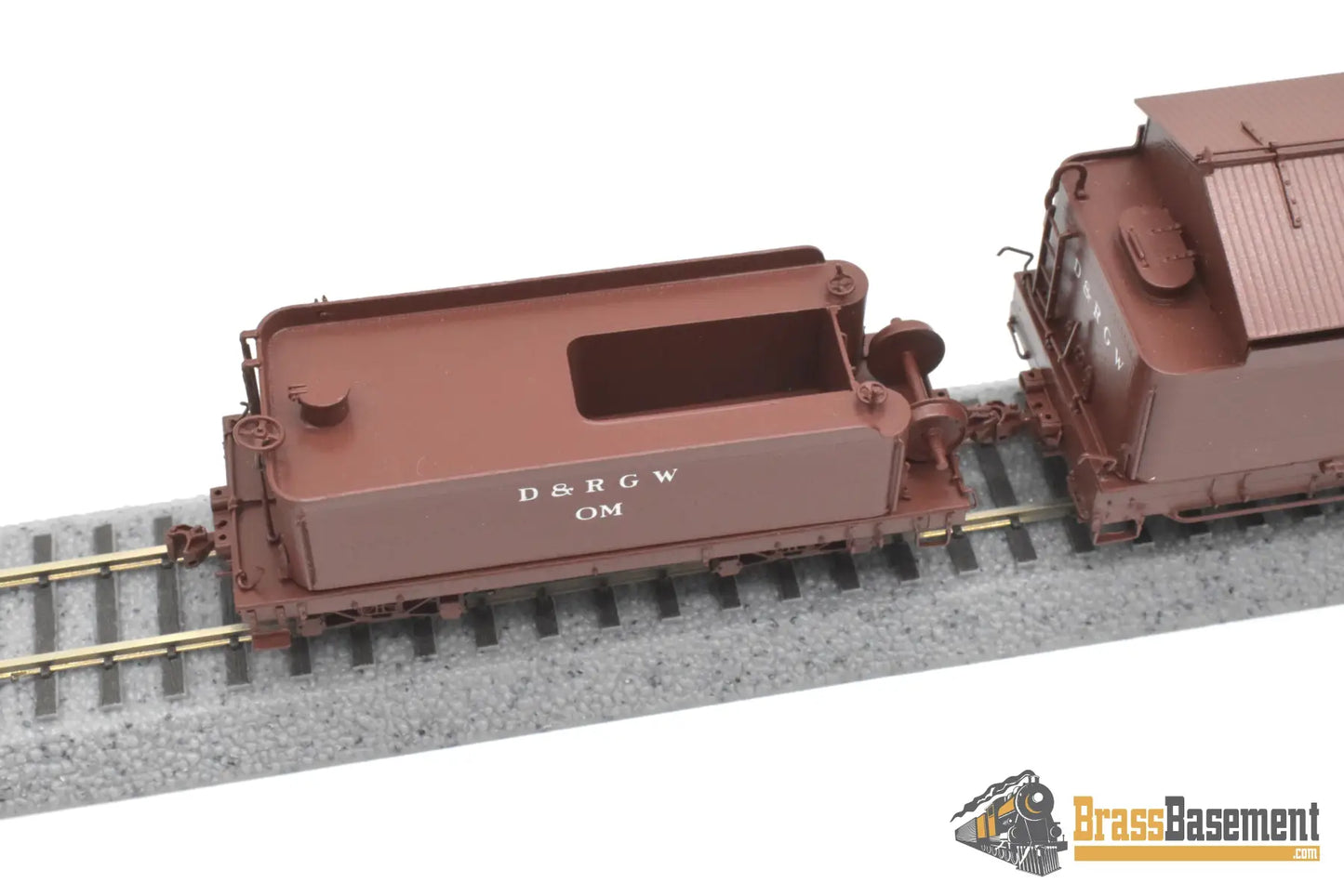 HOn3 Brass - OMI 1355.1 DRGW Rio Grande Rotary Snow Plow ‘OM’ w/ aux tender - F/P Boxcar Red Freight
