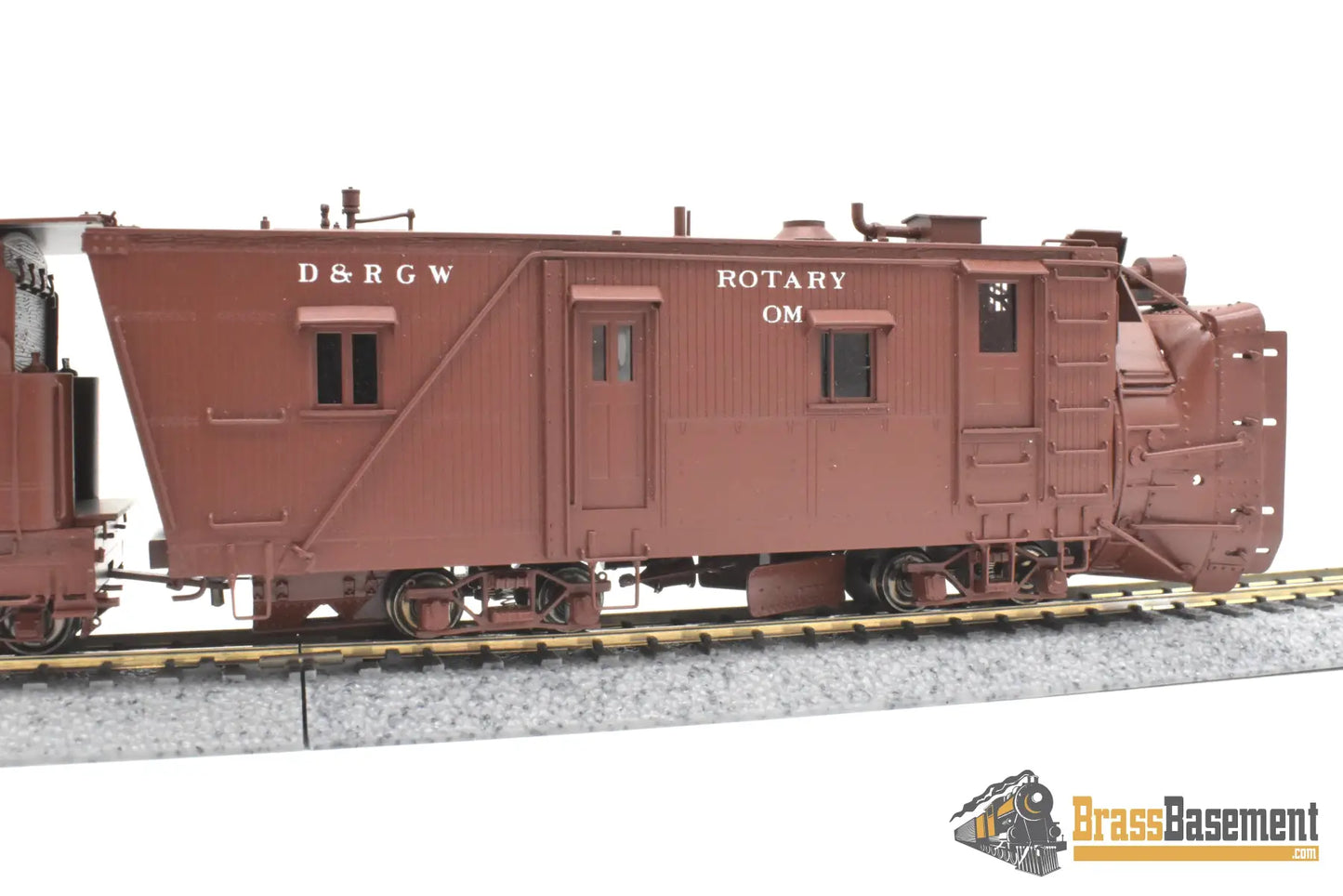 HOn3 Brass - OMI 1355.1 DRGW Rio Grande Rotary Snow Plow ‘OM’ w/ aux tender - F/P Boxcar Red Freight
