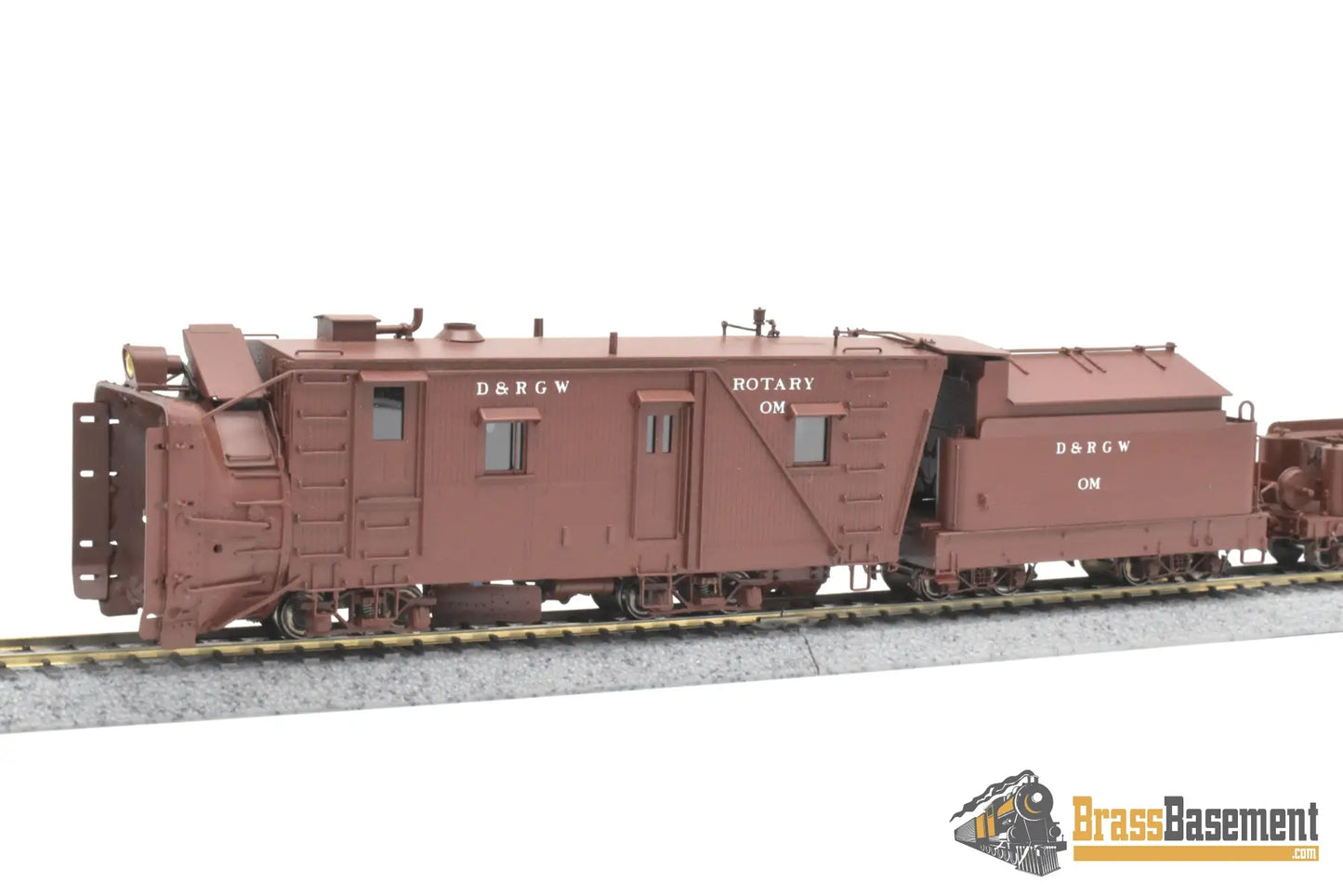 HOn3 Brass - OMI 1355.1 DRGW Rio Grande Rotary Snow Plow ‘OM’ w/ aux tender - F/P Boxcar Red Freight