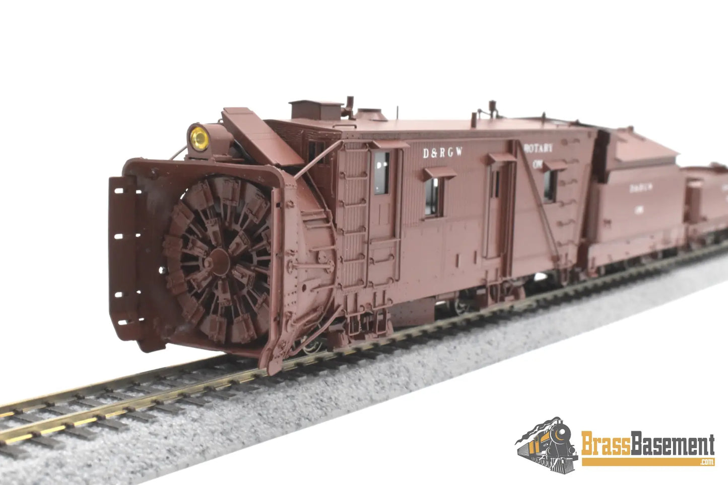 HOn3 Brass - OMI 1355.1 DRGW Rio Grande Rotary Snow Plow ‘OM’ w/ aux tender - F/P Boxcar Red Freight