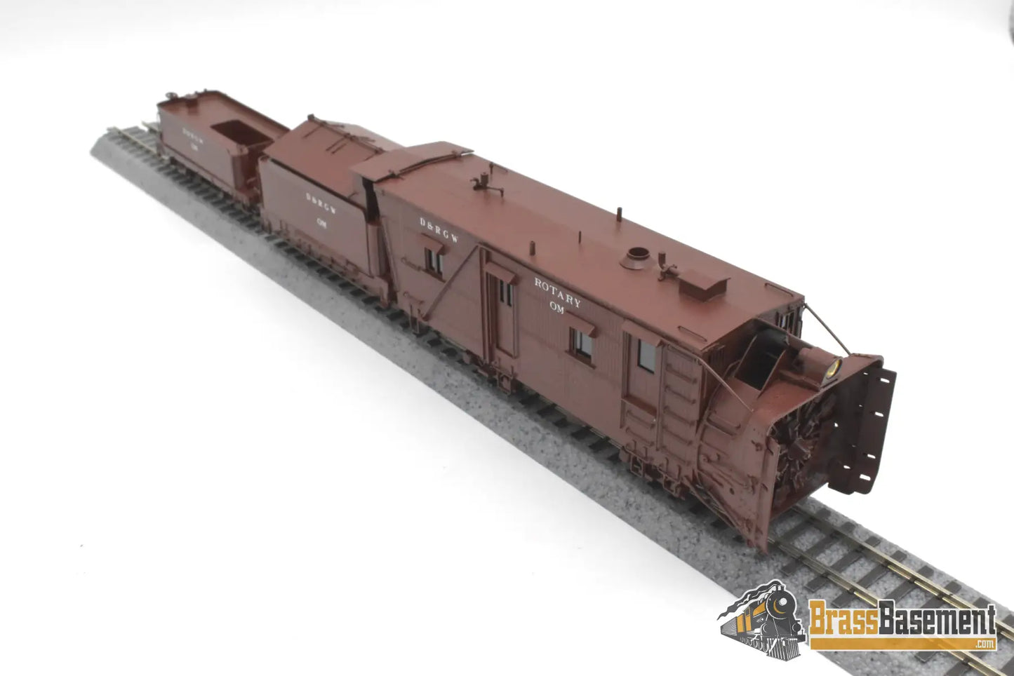 HOn3 Brass - OMI 1355.1 DRGW Rio Grande Rotary Snow Plow ‘OM’ w/ aux tender - F/P Boxcar Red Freight