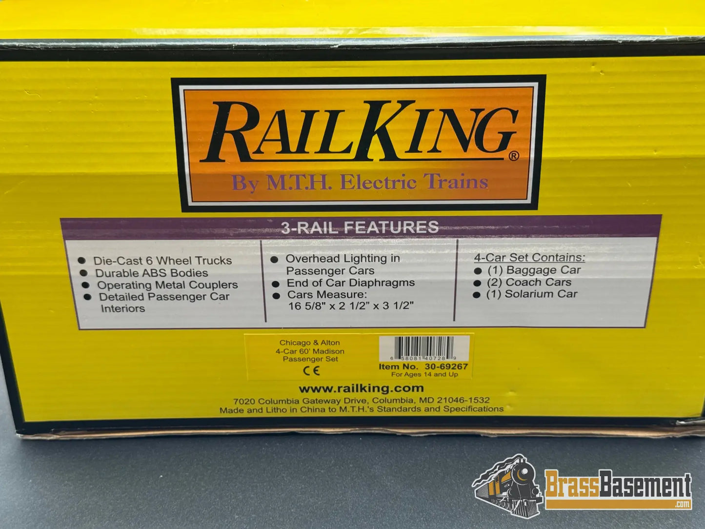 O Gauge - MTH RailKing 30-69267 3-Rail Chicago & Alton Madison Passenger Cars - Mint Steam