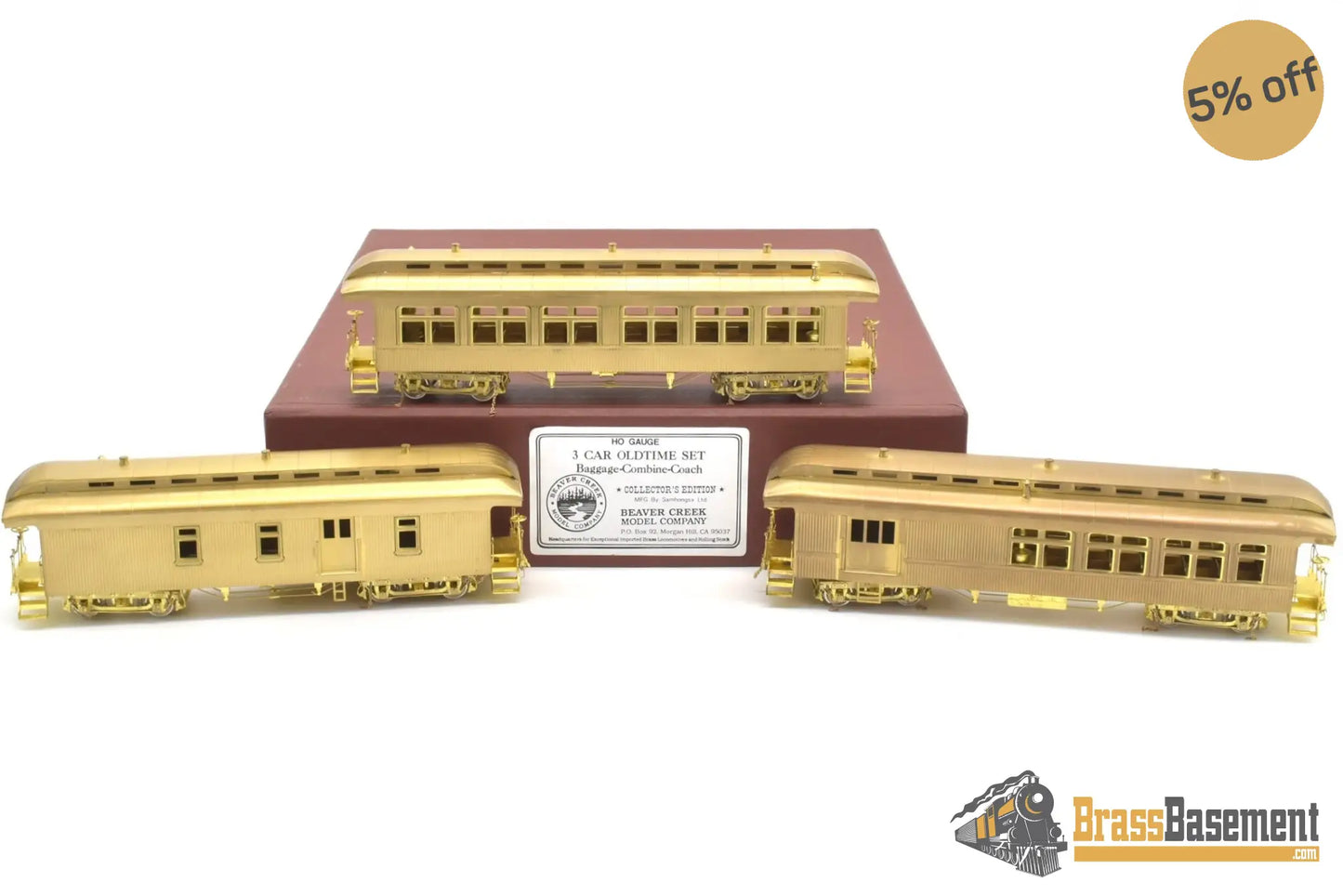 Ho Brass - Beaver Creek Old Time 3 Car Set Coach - Combine - Baggage Unpainted Passenger