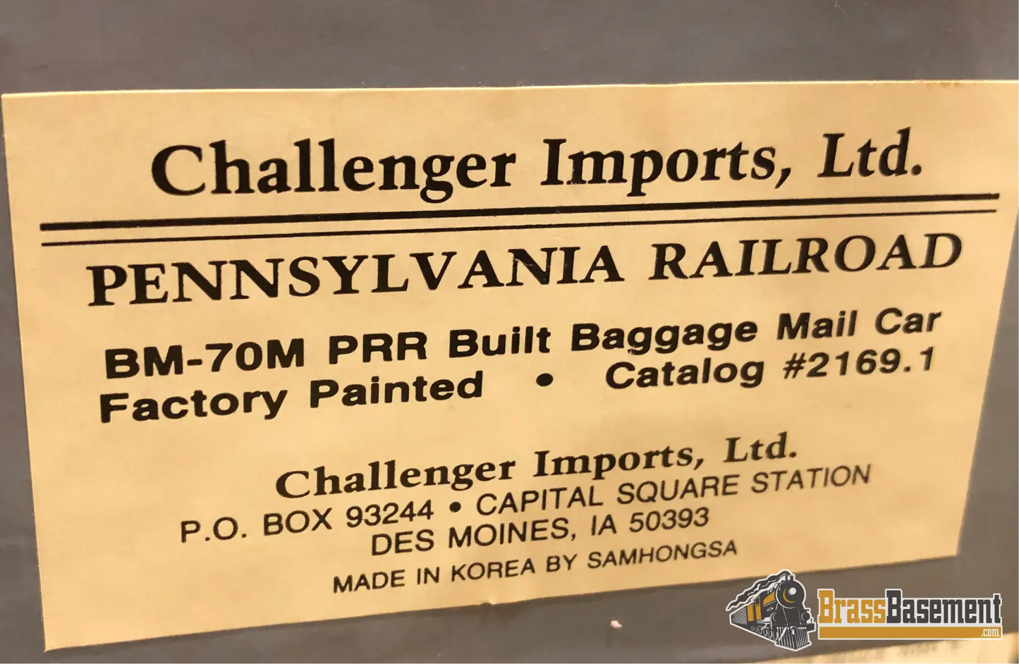 Ho Brass - Cil 2169.1 Prr Bm70M Baggage Mail Futura Lettering Passenger