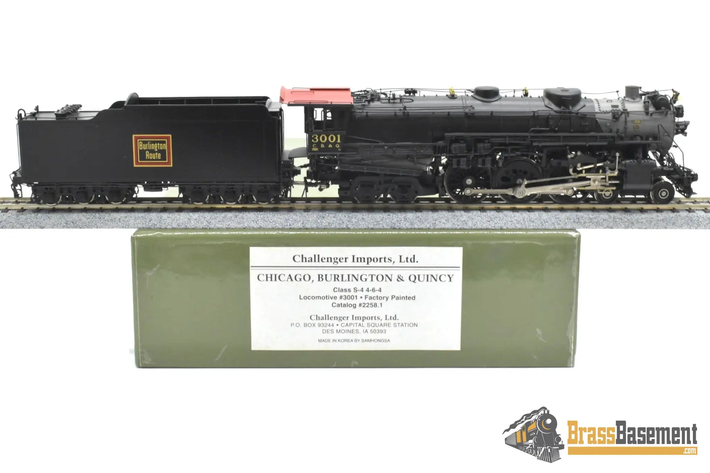 HO Brass - CIL 2258.1 CB&Q Burlington S-4 4-6-4 #3001 w/ Mars Light BoxPox Main Driver Steam