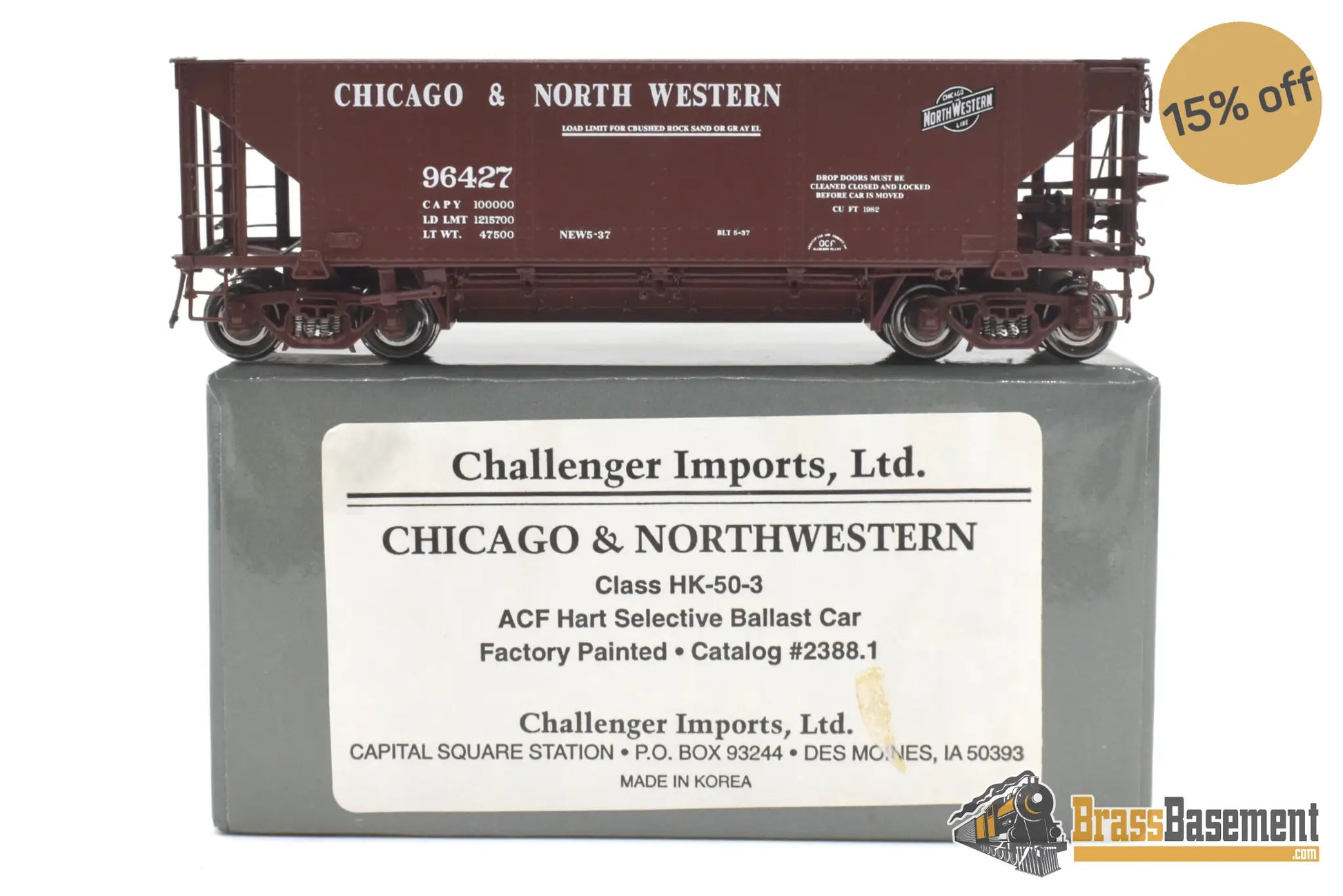 Ho Brass - Cil 2388.1 C&Nw Chicago & Northwestern Hk-50-3 Acf Hart Selective Ballast Car Fp Freight