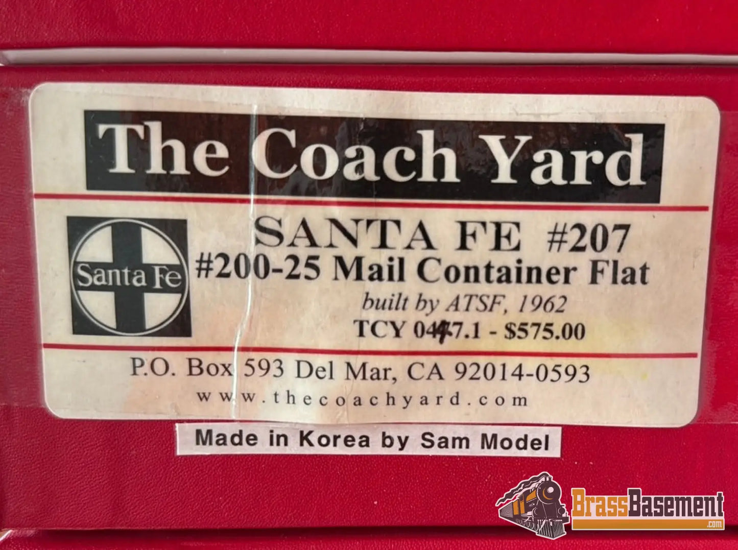 Ho Brass - Coach Yard 0477.1 Atsf Santa Fe Mail Container Flat #207 Factory Painted Sam - Tech