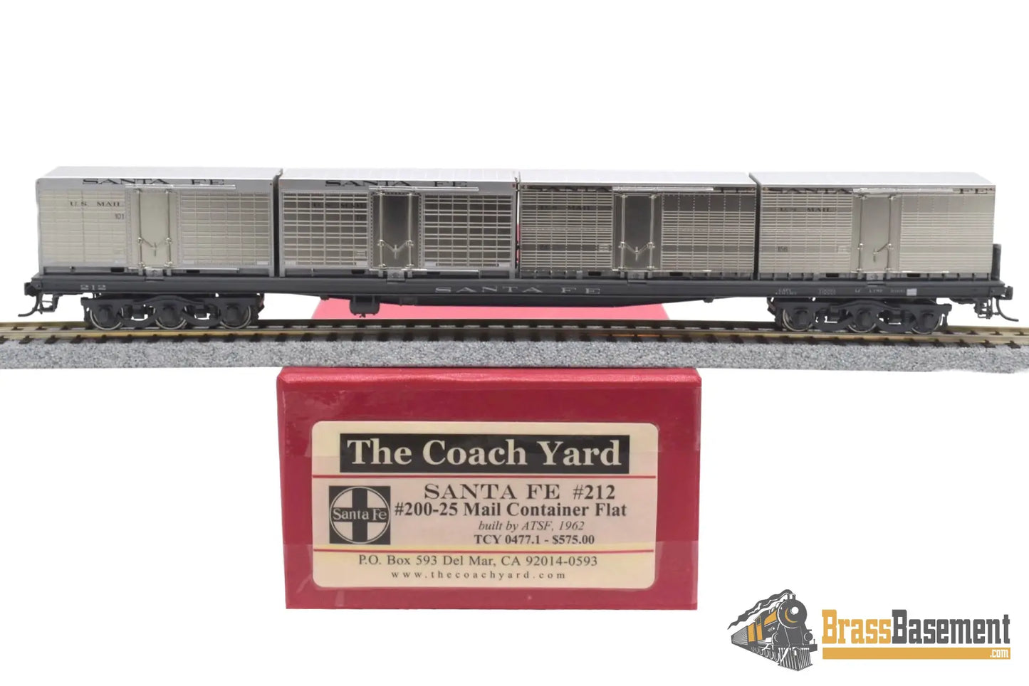 Ho Brass - Coach Yard 0477.1 Atsf Santa Fe Mail Container Flat #212 Factory Painted Sam - Tech
