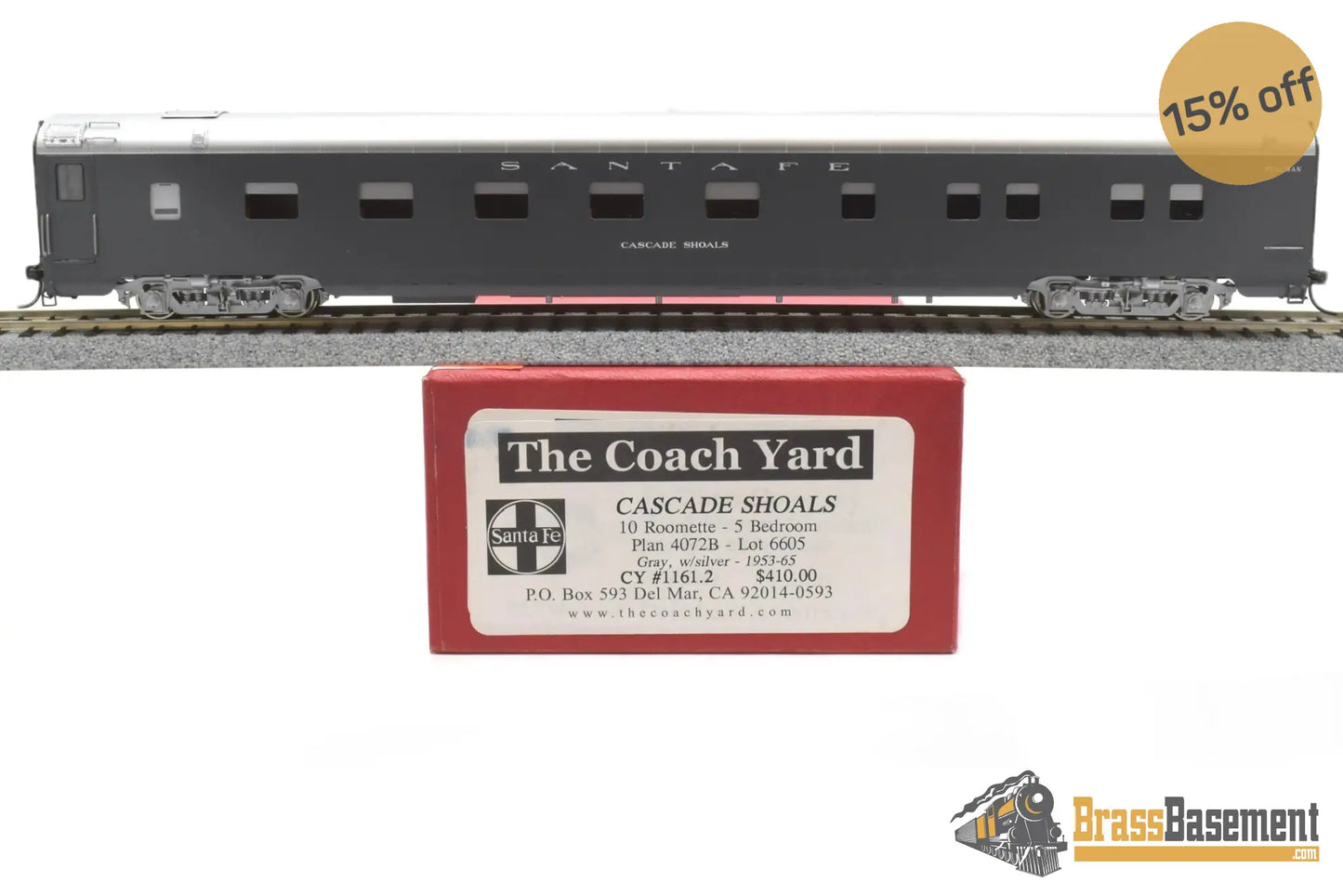 Ho Brass - Coach Yard 1161.2 Atsf Santa Fe ‘Cascade Shoals’ Pullman 10 - 5 4072B Gray W/ Silver