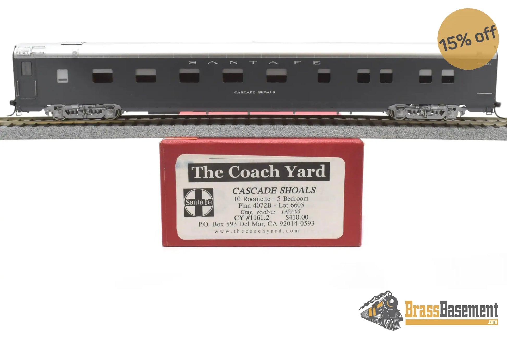 Ho Brass - Coach Yard 1161.2 Atsf Santa Fe ‘Cascade Shoals’ Pullman 10 - 5 4072B Gray W/ Silver