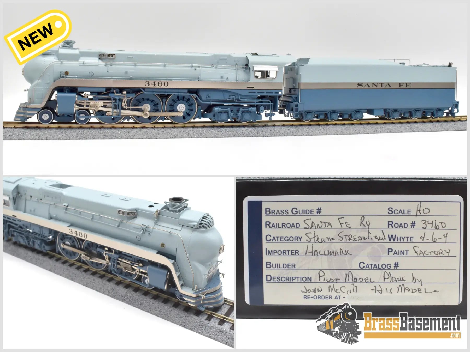 Ho Brass - Hallmark Atsf Santa Fe Blue Goose 4-6-4 #3460 Modified Skirts Samhongsa Fp Steam