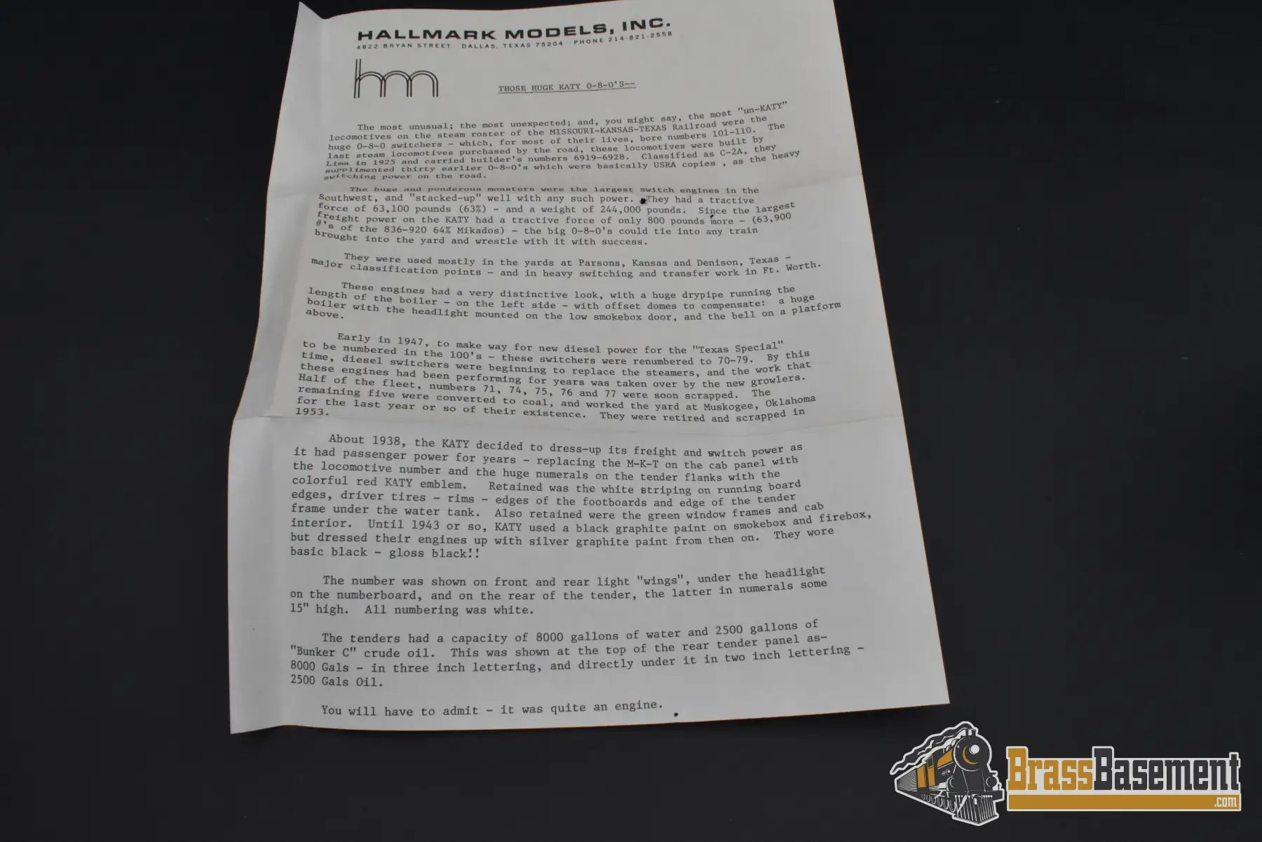 HO Brass - Hallmark Missouri Kansas Texas MKT KATY 0-8-0 C-2-A - Unpainted - Ajin Steam