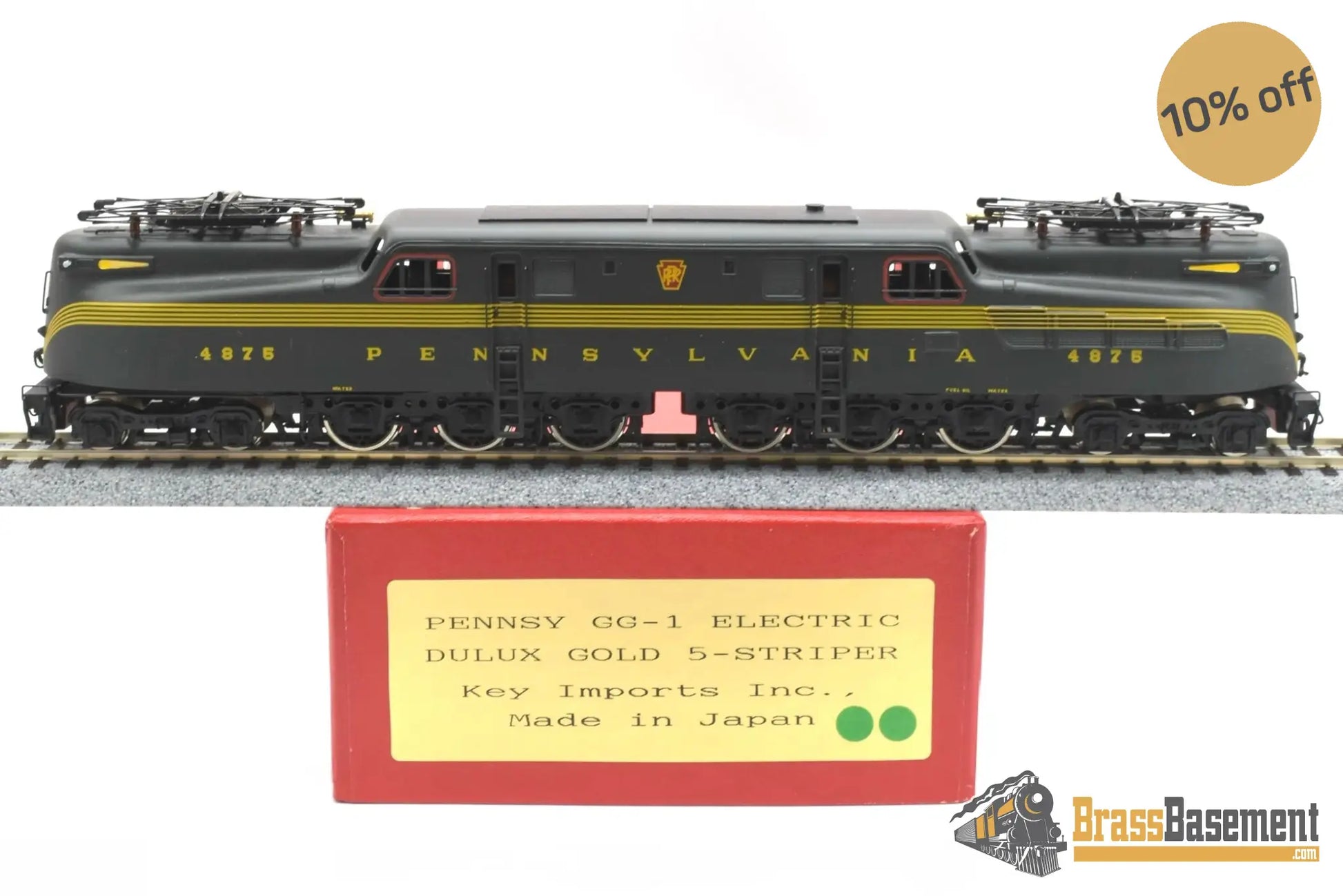 Ho Brass - Key Imports Prr Pennsylvania Railroad Gg1 Electric #4875 5 Stripe Runs Well