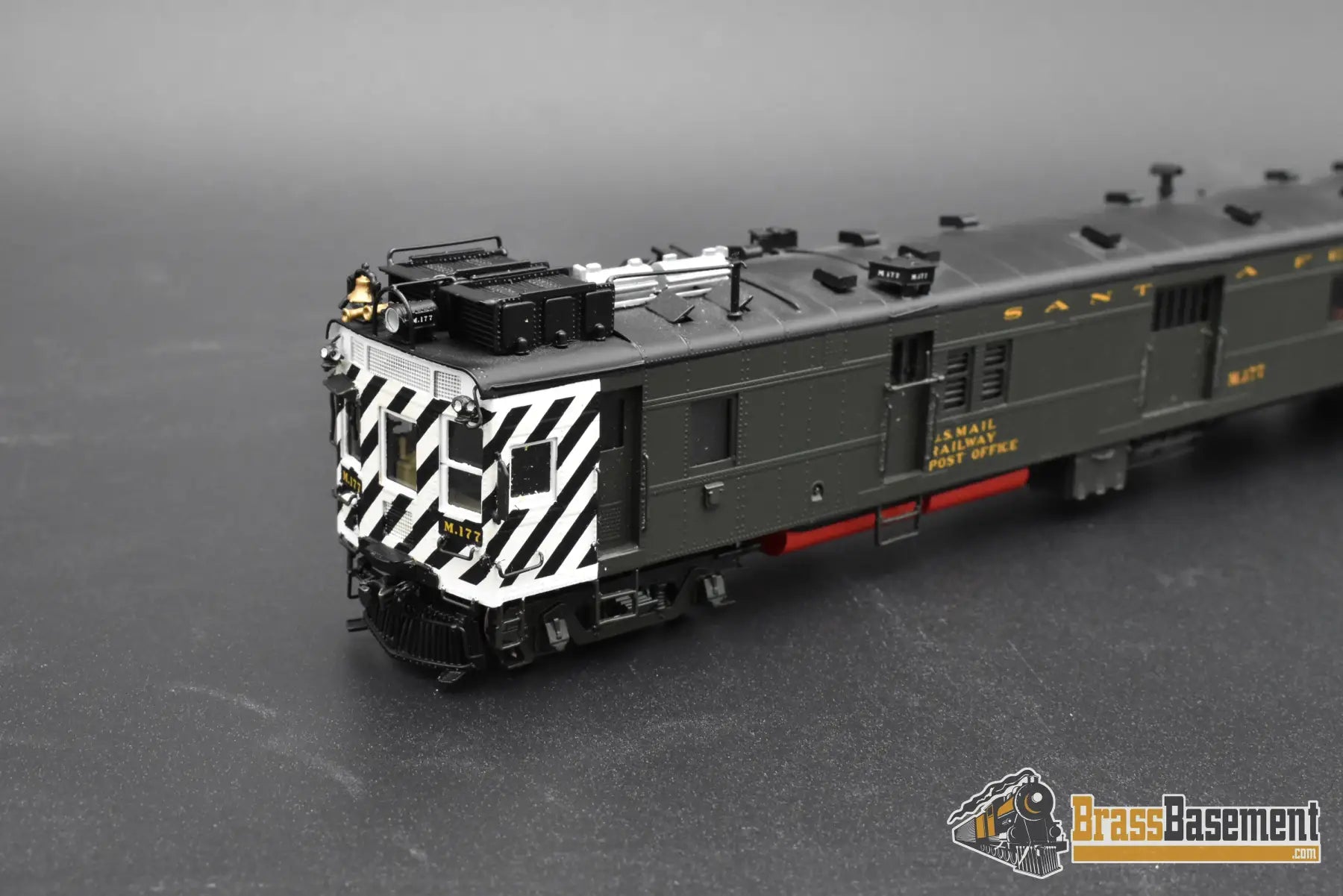 HO Brass – Key Imports Santa Fe ATSF EMD Motor Car M-177 – FP – Zebra Stripe – Mint Passenger