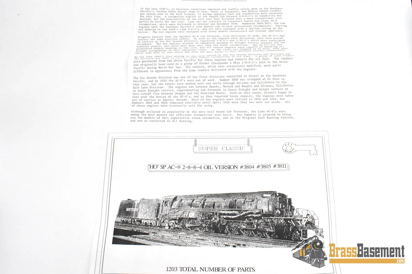 HO Brass – Key Imports SP Southern Pacific AC-9 2-8-8-4 #3811 – Oil – F/P – Mint Steam Locomotive