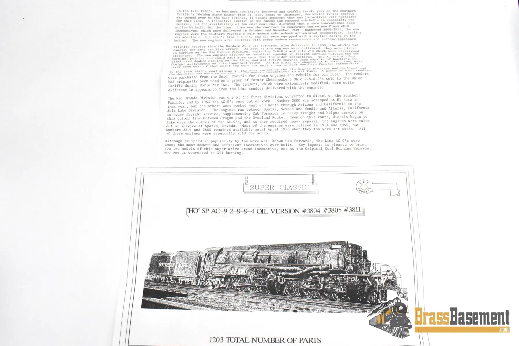 HO Brass – Key Imports SP Southern Pacific AC-9 2-8-8-4 #3811 – Oil – F/P – Mint Steam Locomotive