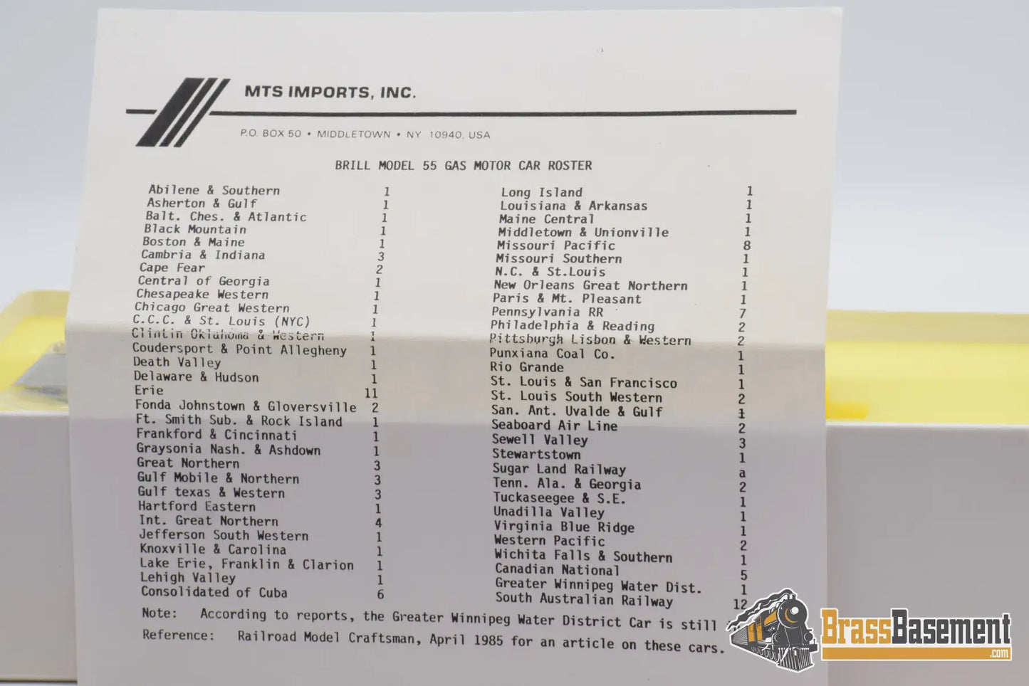 Ho Brass - Mts Brill Model 55 Gas Motor Car Factory Wrapped Diesel
