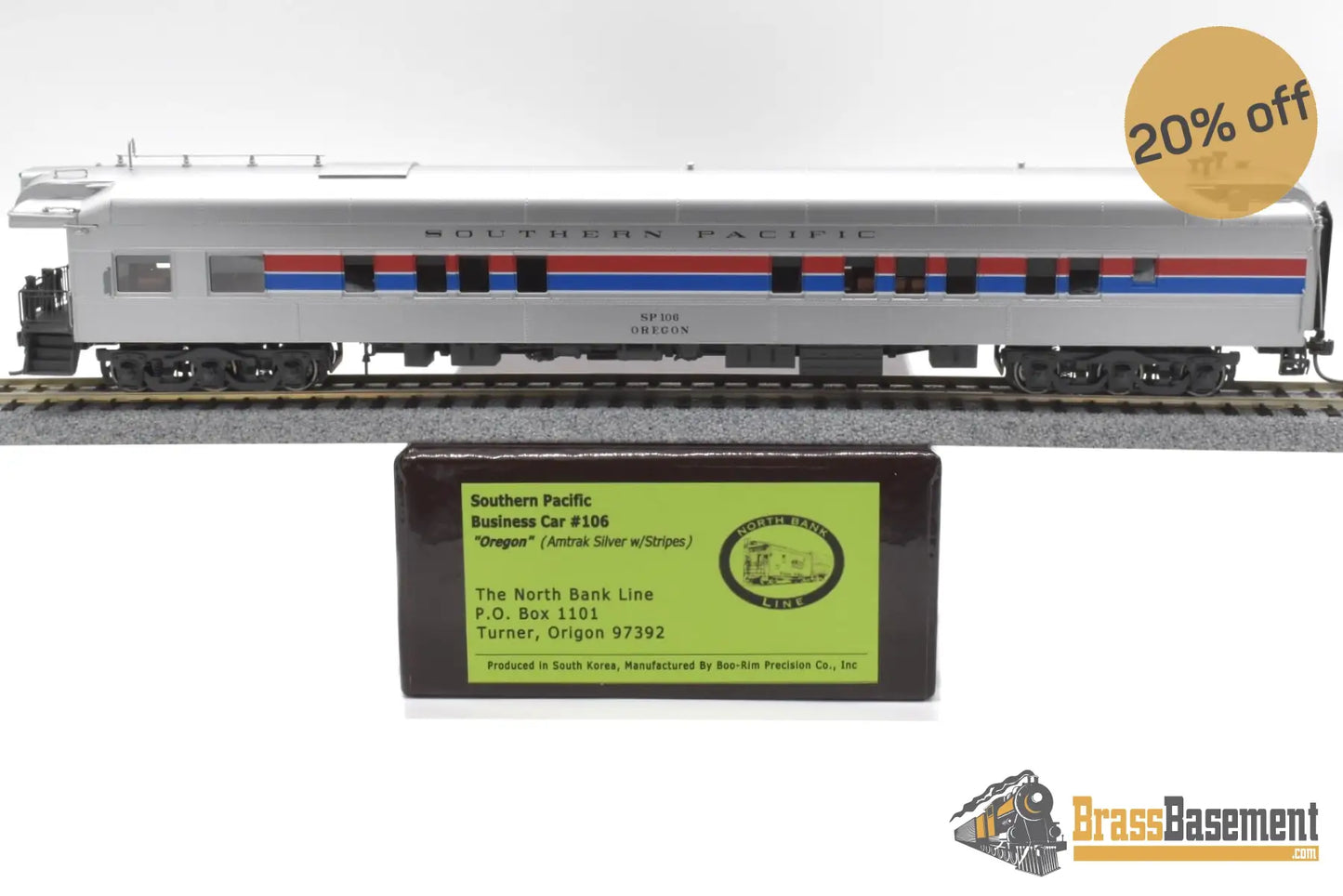 Ho Brass - Nbl Sp Business Car #106 ’Oregon’ 1975 - 1982 Era Version 1E Fp (Amtrak) Silver W/