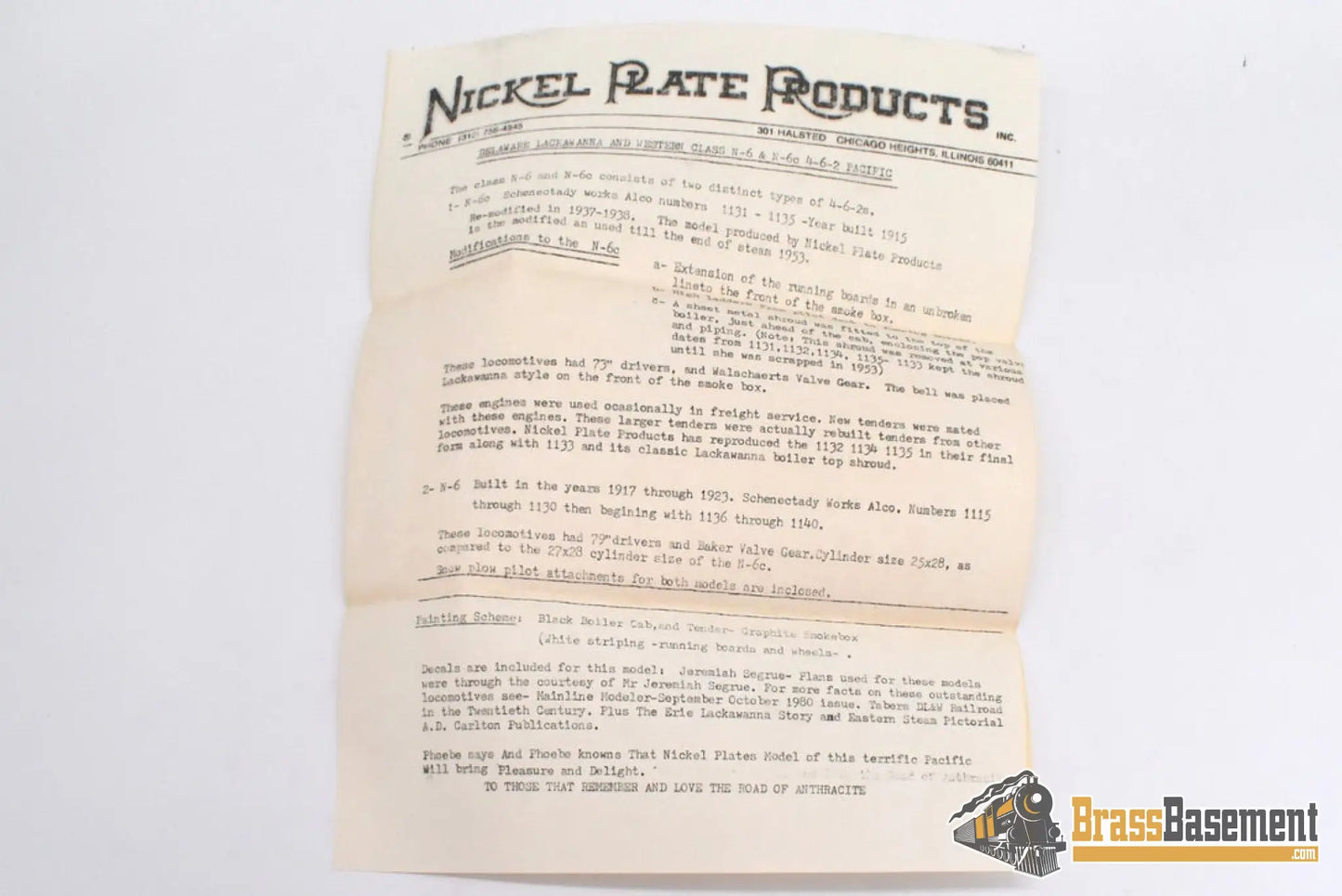 Ho Brass - Nickel Plate Products Npp Dl&W Lackawanna N-6 Pacific 4-6-2 Unpainted 1984 Steam