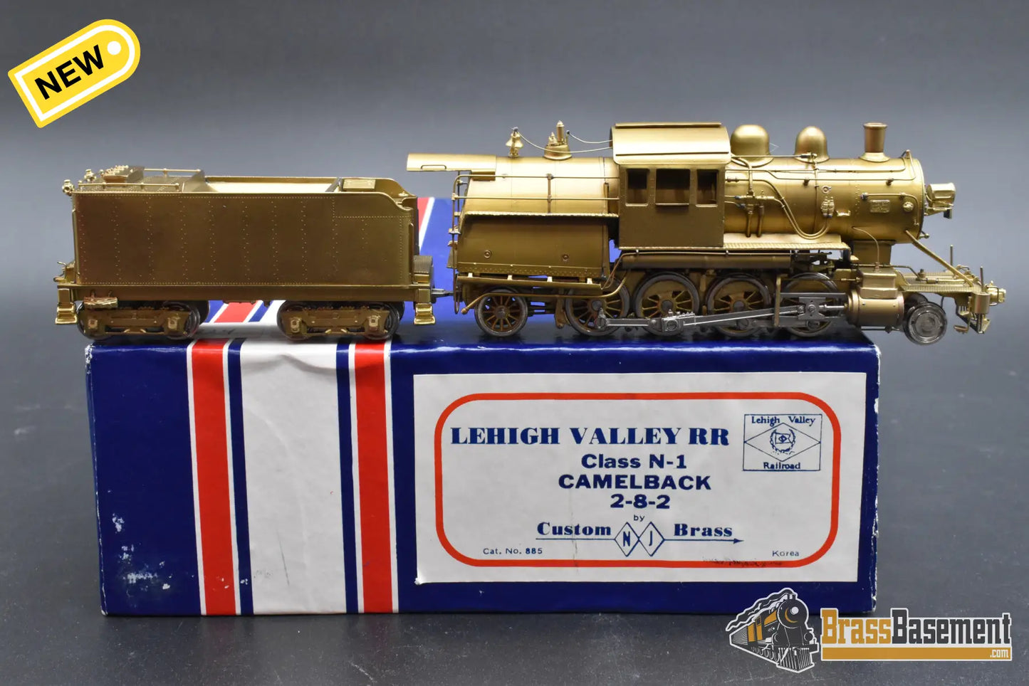 HO Brass - NJCB 885 Lehigh Valley N-1 Camelback 2-8-2 Unpainted - Mint Steam
