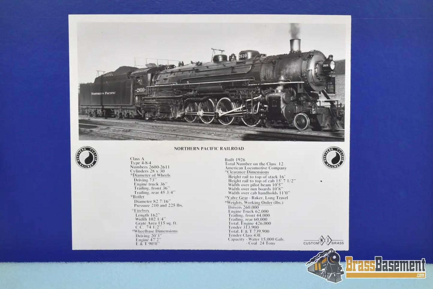 Ho Brass - Njcb Gom Northern Pacific Class A 4 - 8 - 4 ‘Northern’ #2610 Steam
