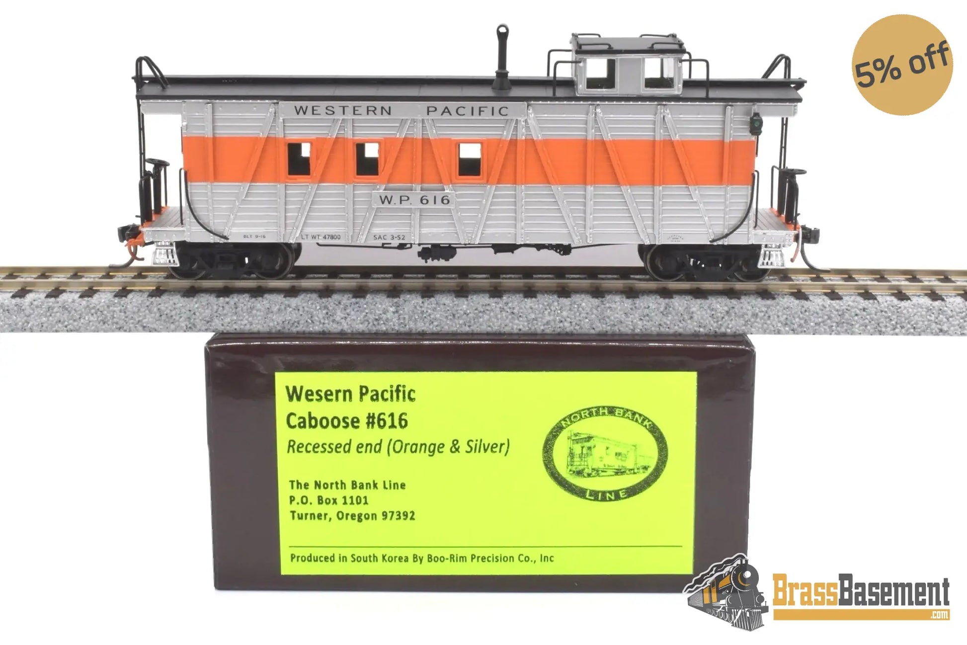 Ho Brass - North Bank Line Nbl Western Pacific Wp Caboose #616 Fp Orange/Silver Recessed End