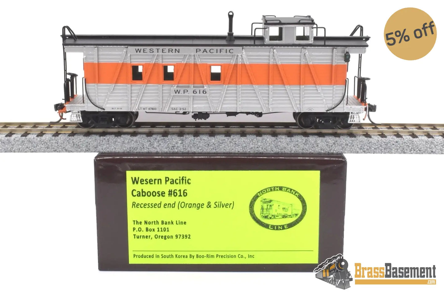 Ho Brass - North Bank Line Nbl Western Pacific Wp Caboose #616 Fp Orange/Silver Recessed End