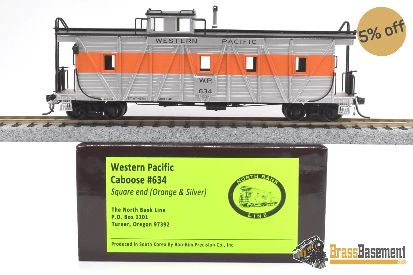 Ho Brass - North Bank Line Nbl Western Pacific Wp Caboose #634 Fp Orange / Silver