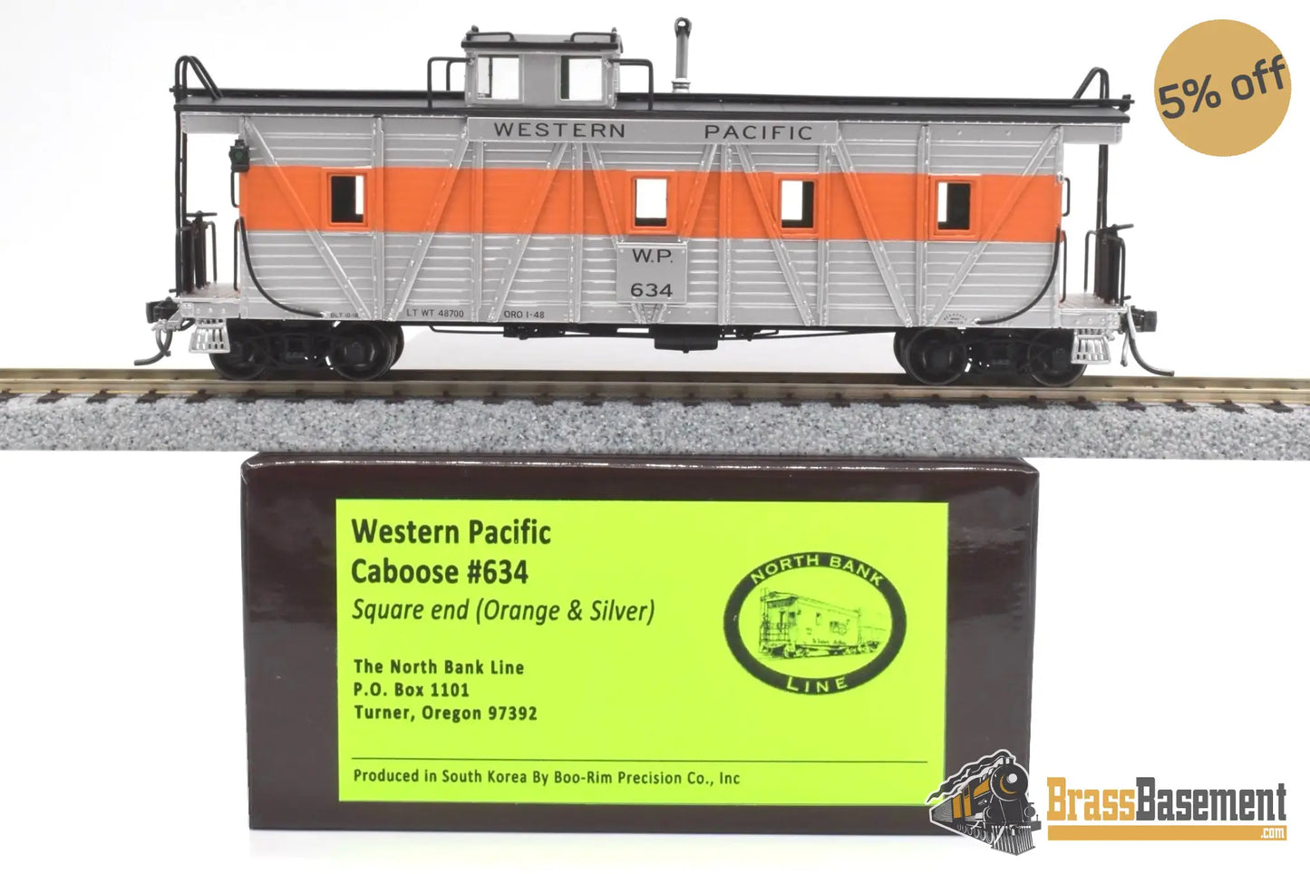 Ho Brass - North Bank Line Nbl Western Pacific Wp Caboose #634 Fp Orange / Silver