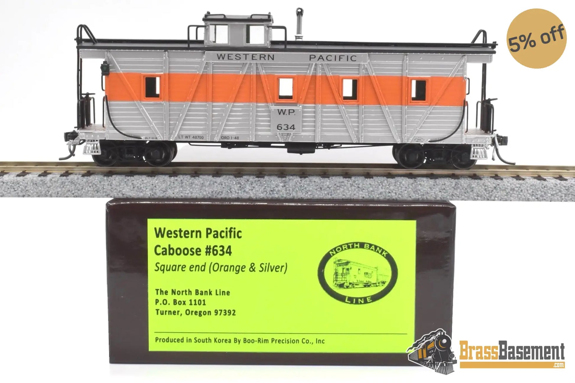 Ho Brass - North Bank Line Nbl Western Pacific Wp Caboose #634 Fp Orange / Silver