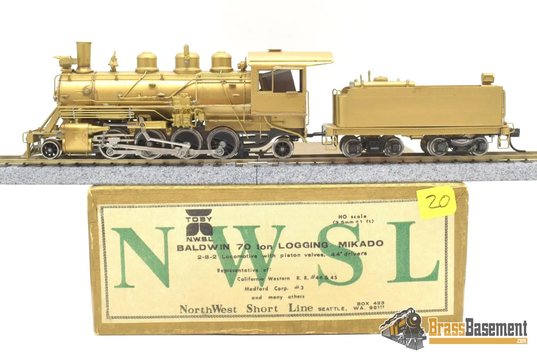 Ho Brass - Nwsl Baldwin 70 - Ton Logging Mikado 2 - 8 - 2 California Western Version Unpainted Steam