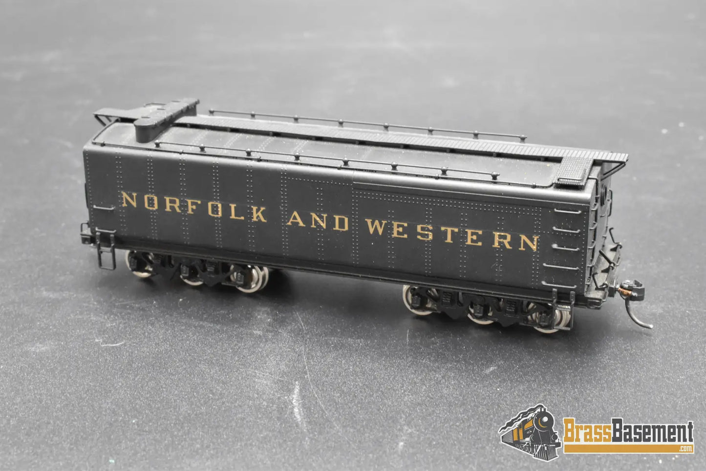 HO Brass – NWSL NWAX72 N&W Auxiliary Tender w/ Lewis T-27 Trucks – Painted Black – Japan – Mint Freight