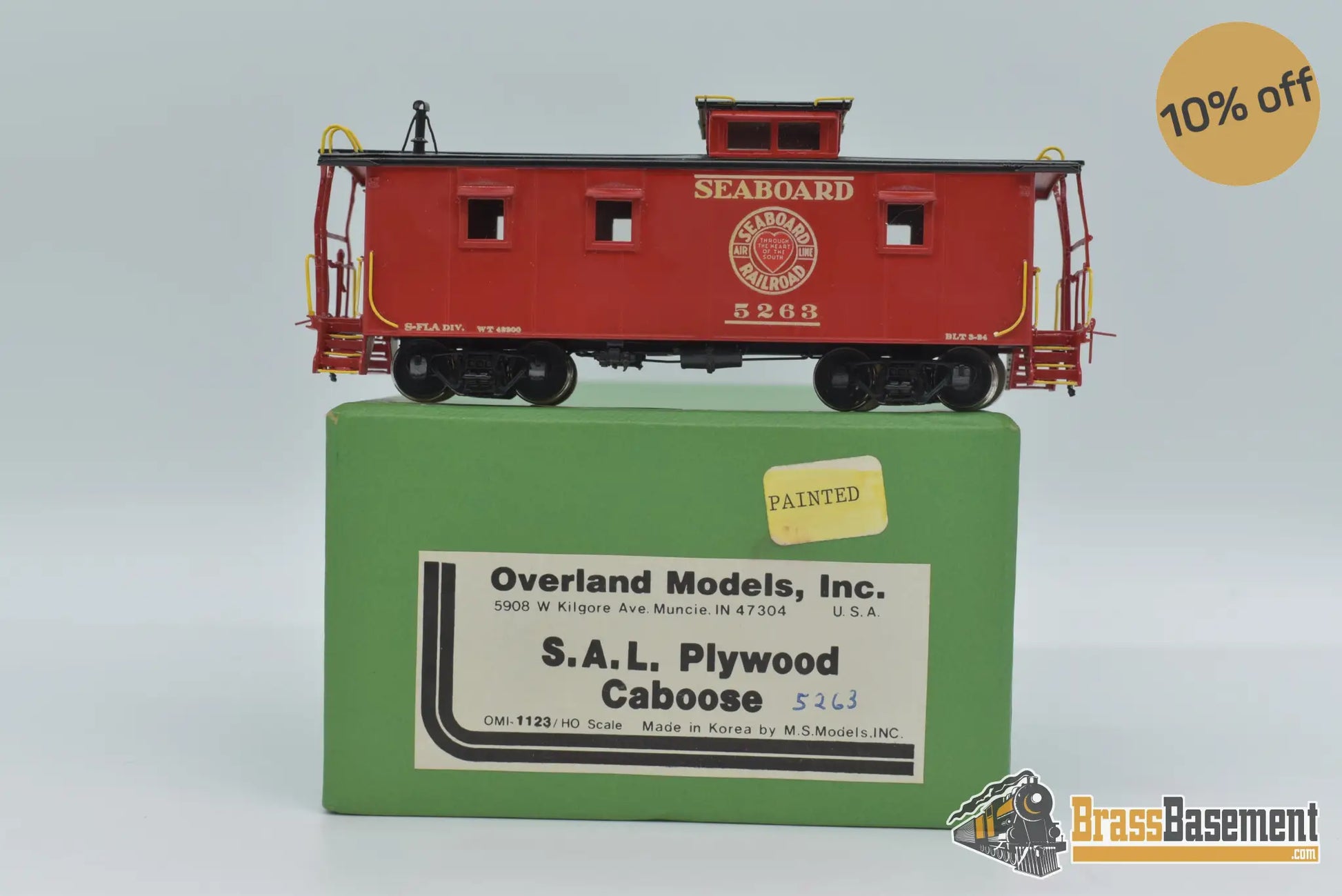 Ho Brass - Omi 1123.1 Seaboard Air Line Sal Plywood Caboose Factory Paint