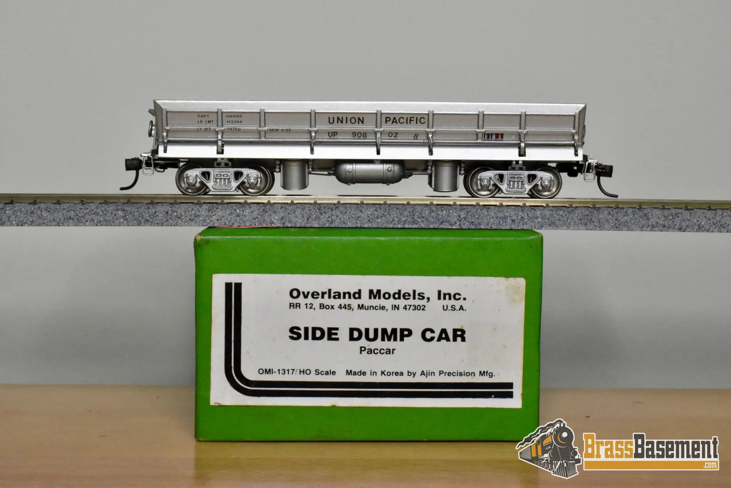 HO Brass – OMI 1317 – Union Pacific Paccar Side Dump Car #908028 – Custom Painted - Brass Maintenance-of-Way Car